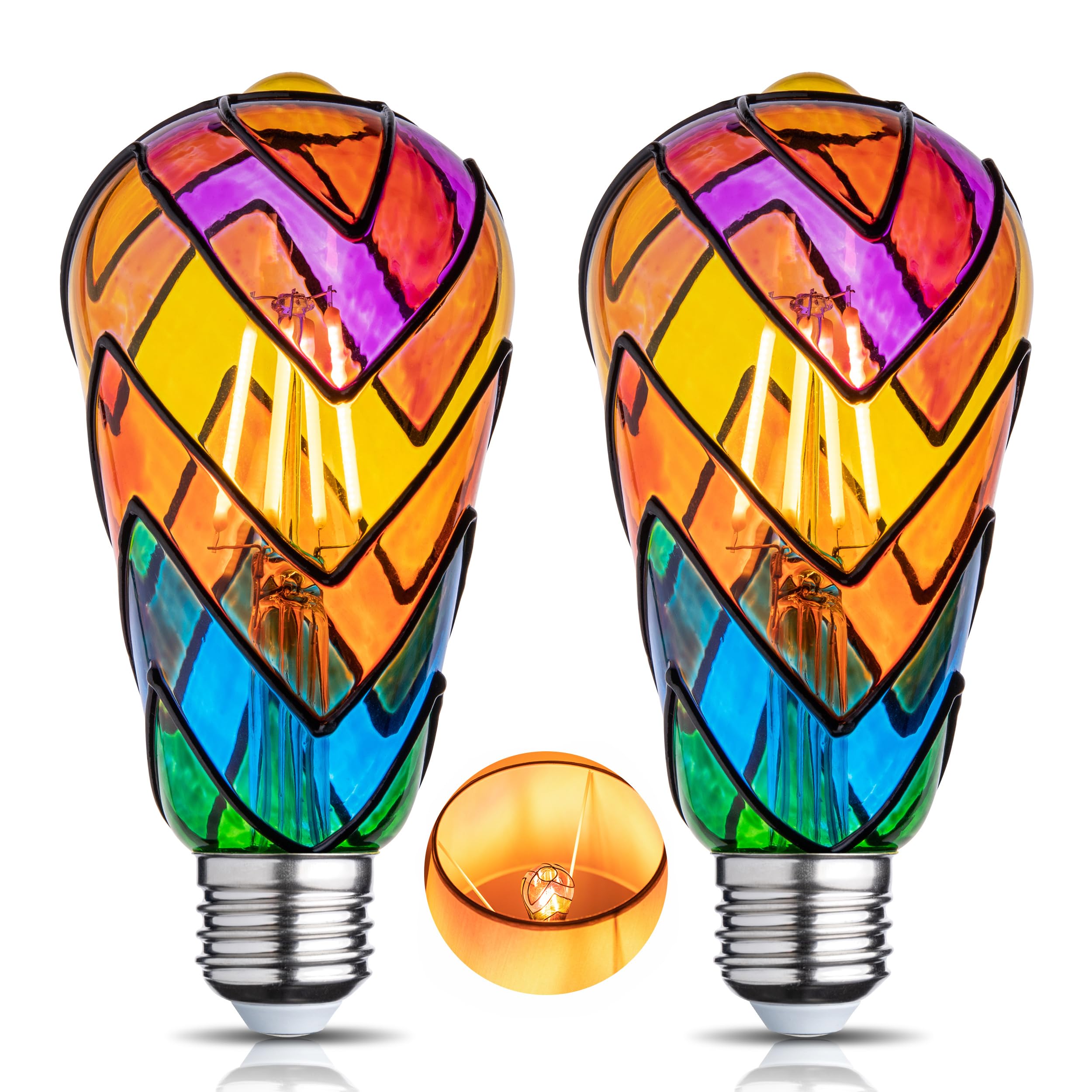 Cybaaluxzus Stained Glass Light Bulb - Rainbow Painted Mosaic Bulb, 4W 120V, Multi-Colored Indoor, Fun Romantic And Unique Decor