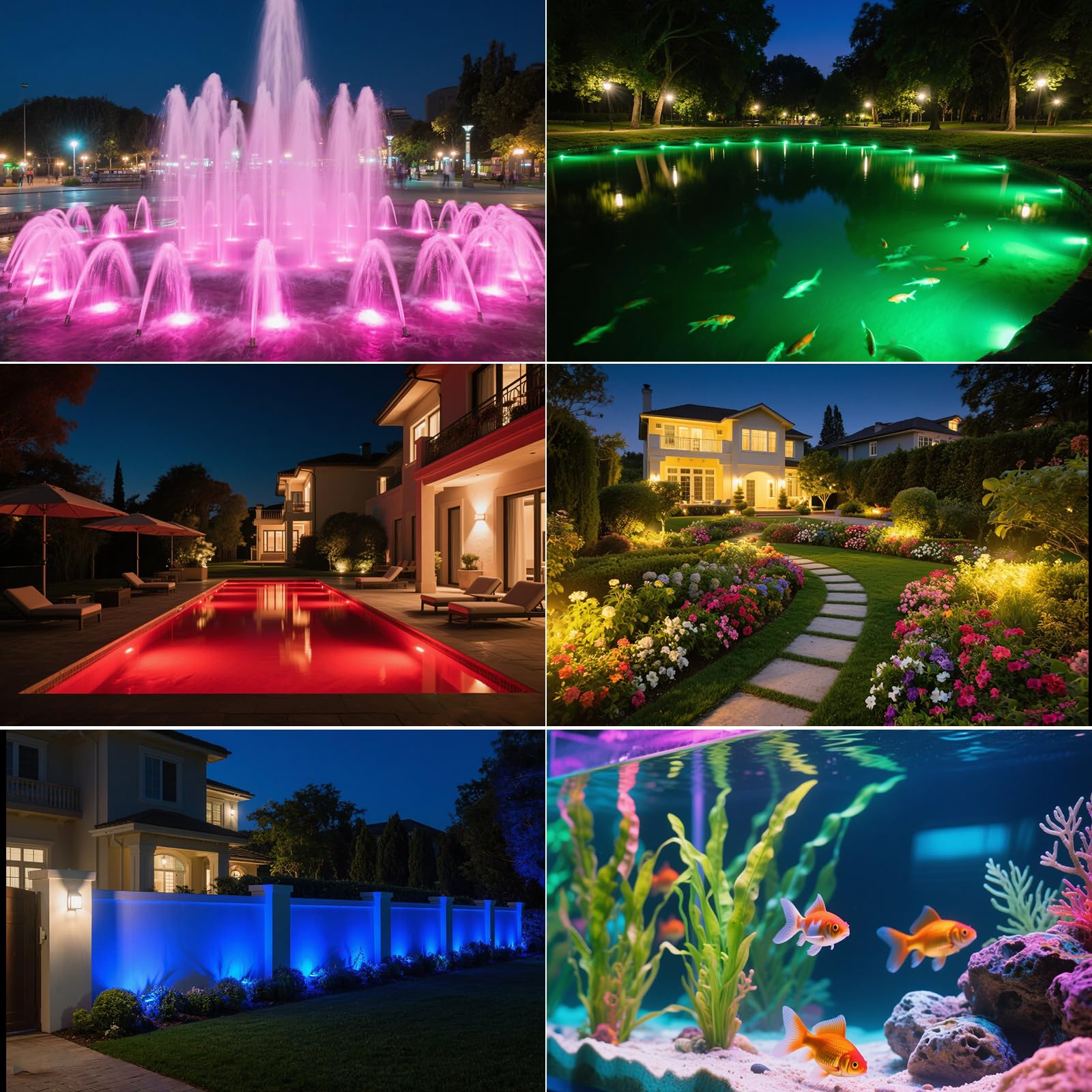 T-SUN Submersible LED Pond Light - 3 Head RGB Lamps with Remote Control, Model TS-F2210, 3-IN-1, Color F2210-RGB