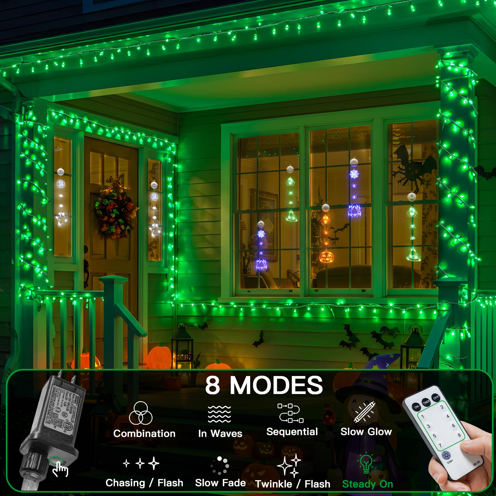 suddus Connectable Outdoor String Lights - 100 LED, 33ft, Waterproof, Dimmable, Green, Fairy Lights for Christmas, Halloween, Garden Decor