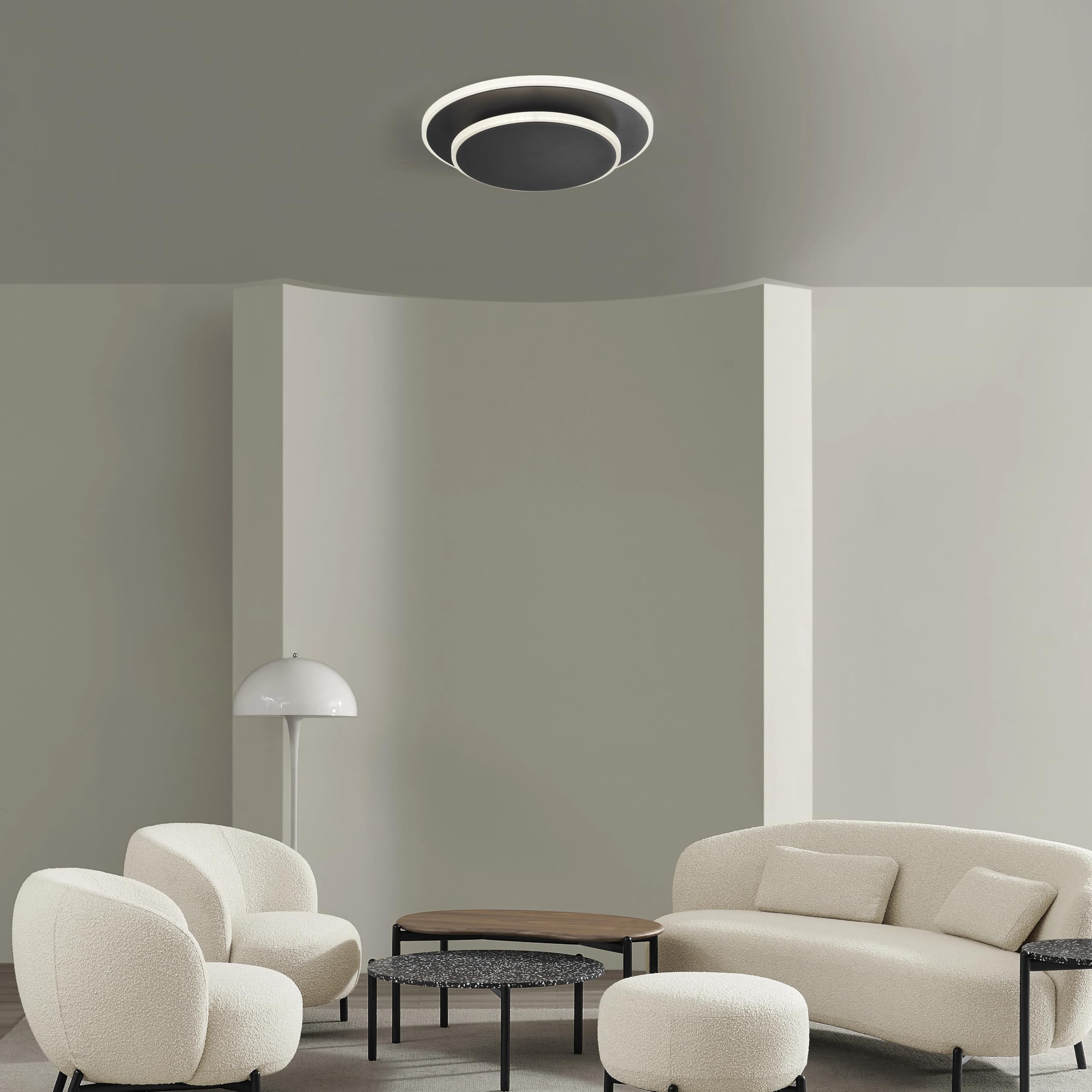 Finesse Decor Luna Eclipse Two Circle Multiuse Lamp, Black Contemporary, Modern, Minimalist Circular Wall Lamp for Bathroom, Bed