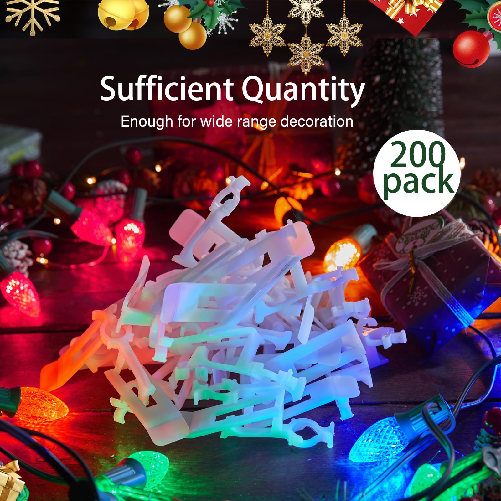 Brightown Universal Christmas Light Clips, All-in-One Gutter & Shingle Clips, 200 Pack, White, Plastic