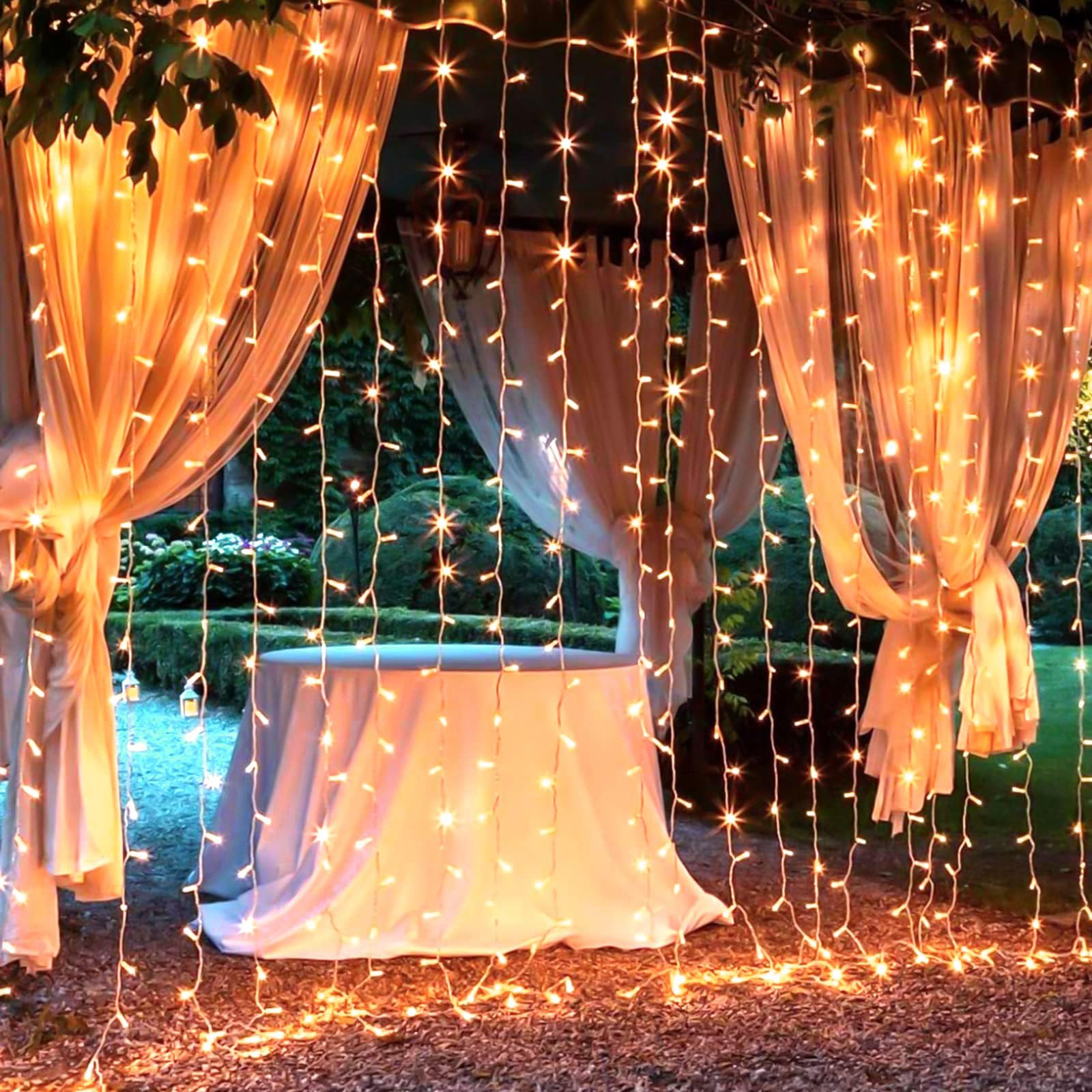 Brightown 300 LED Curtain Lights for Bedroom 9.8 FT Hanging Window Lights with Remote, Connectable, 8 Modes, Waterproof Fairy Lights for Outdoor Indoor Christmas Holiday Party, Orange