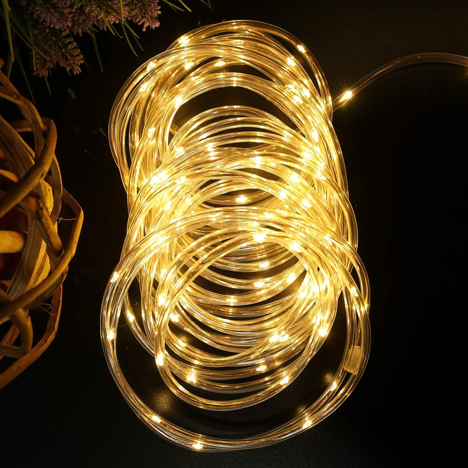 Lighting Ever Plug In Rope Lights With Small Tube, 1/4 In Pencil-Size, 100 Led Copper Wire String Lights In 33 Ft Tube, Warm White 3000K, Thin Light Rope For Railing, Fence, Balcony, Not Connectable
