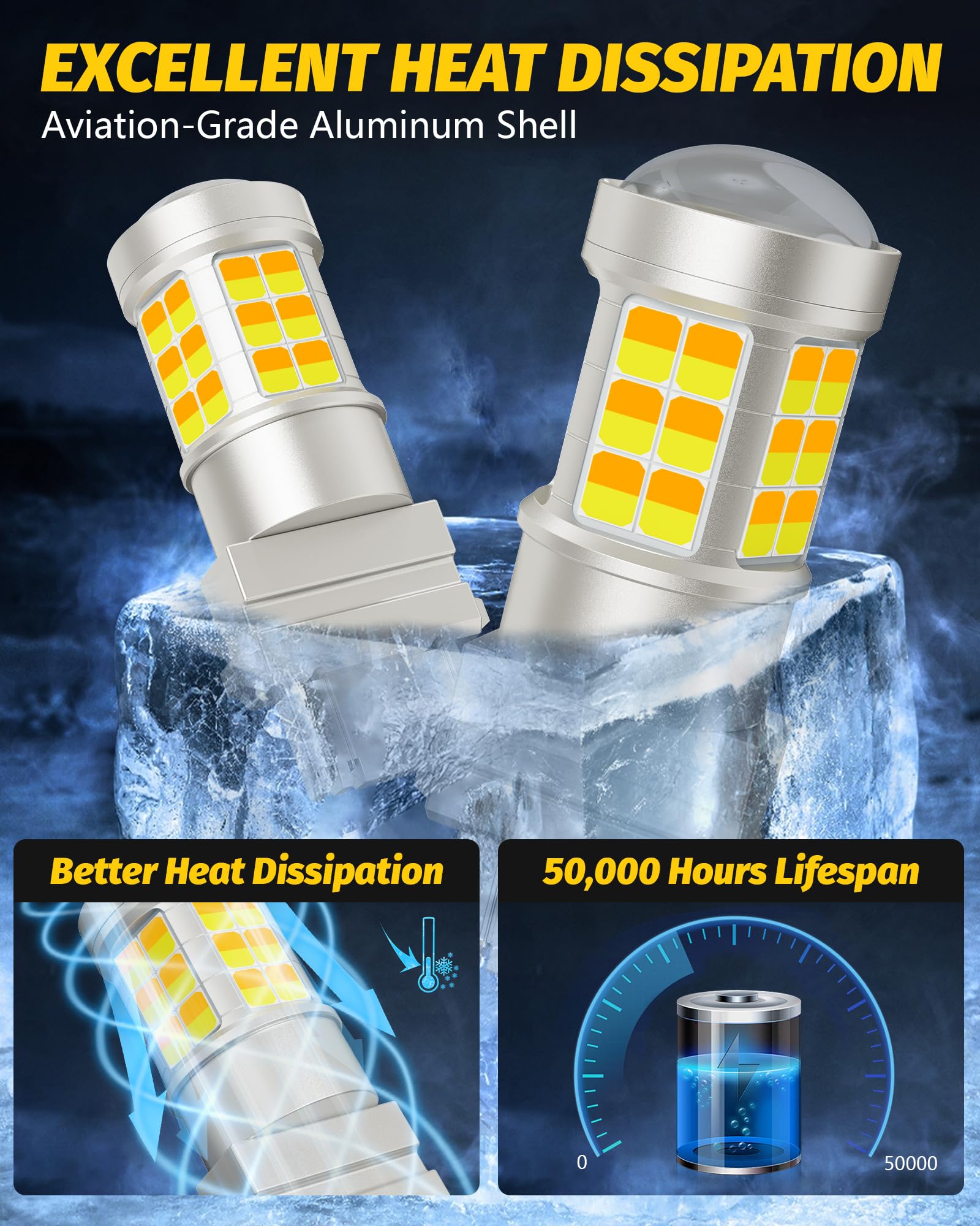 Yorkim 3157 Switchback LED Bulbs - Dual Color Amber/White, Super Bright, Turn Signal & DRL/Parking Lights, Pack of 2