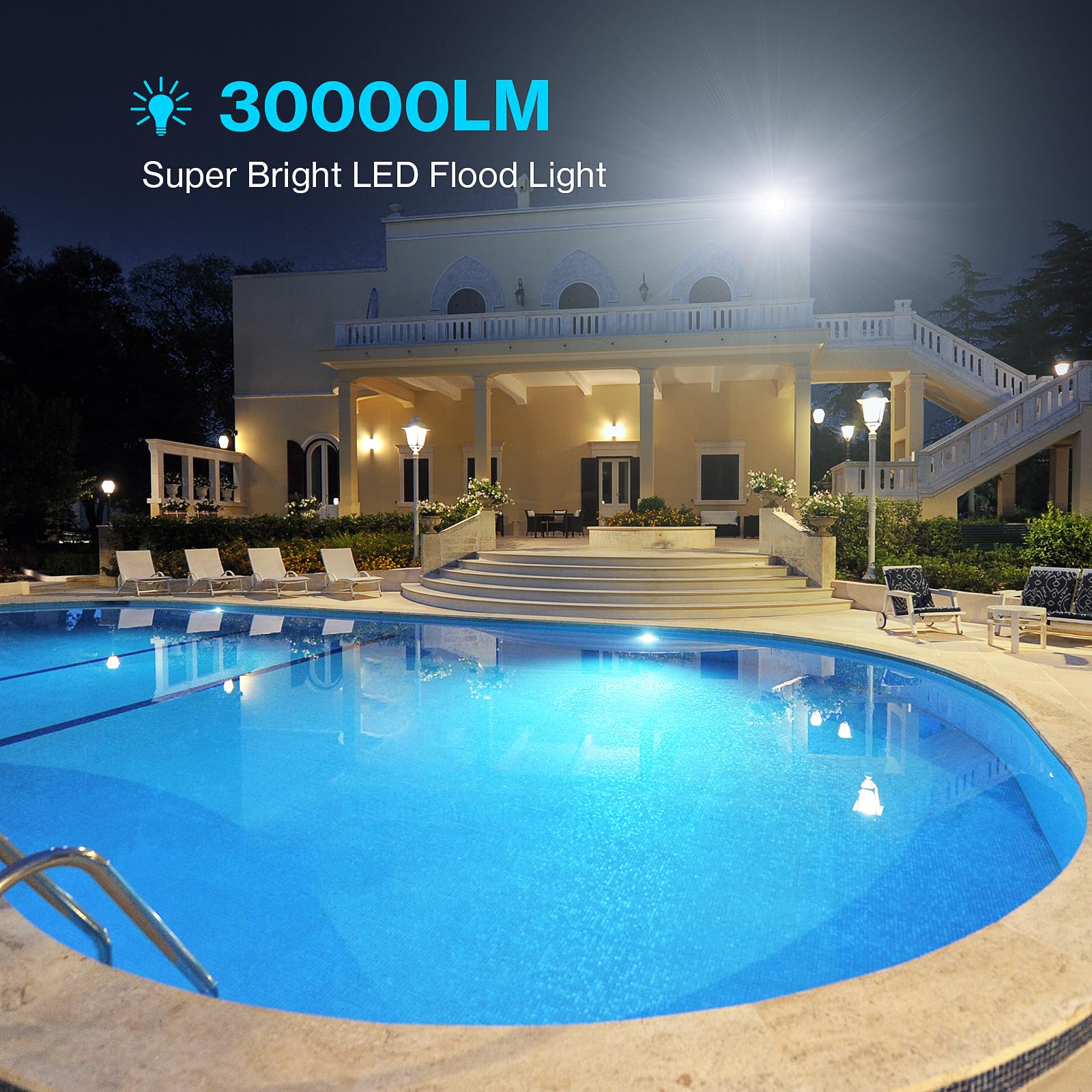 Olafus 300W LED Flood Light Outdoor, IP66 Waterproof, 6500K Daylight White, Black, Model LAA200G, Super Bright Security Lighting for Yard