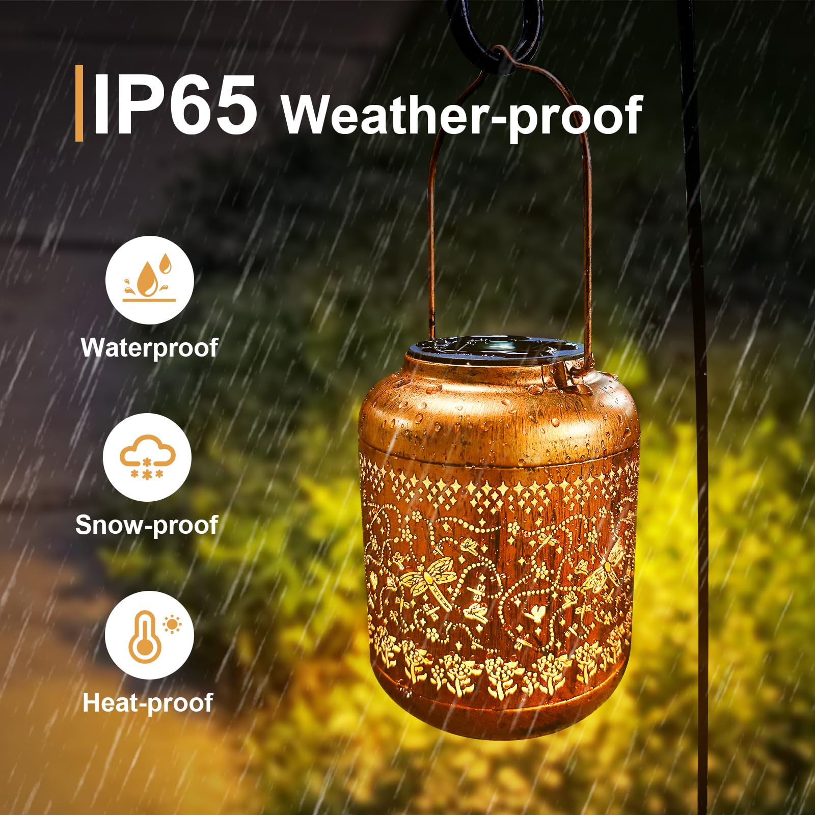 JOINOW Solar Lanterns - Bronze Dragonfly Design, Waterproof Hanging Garden Decor for Outdoor Yard, Patio & Pathway - Perfect Gift for Women, Mom, Grandma