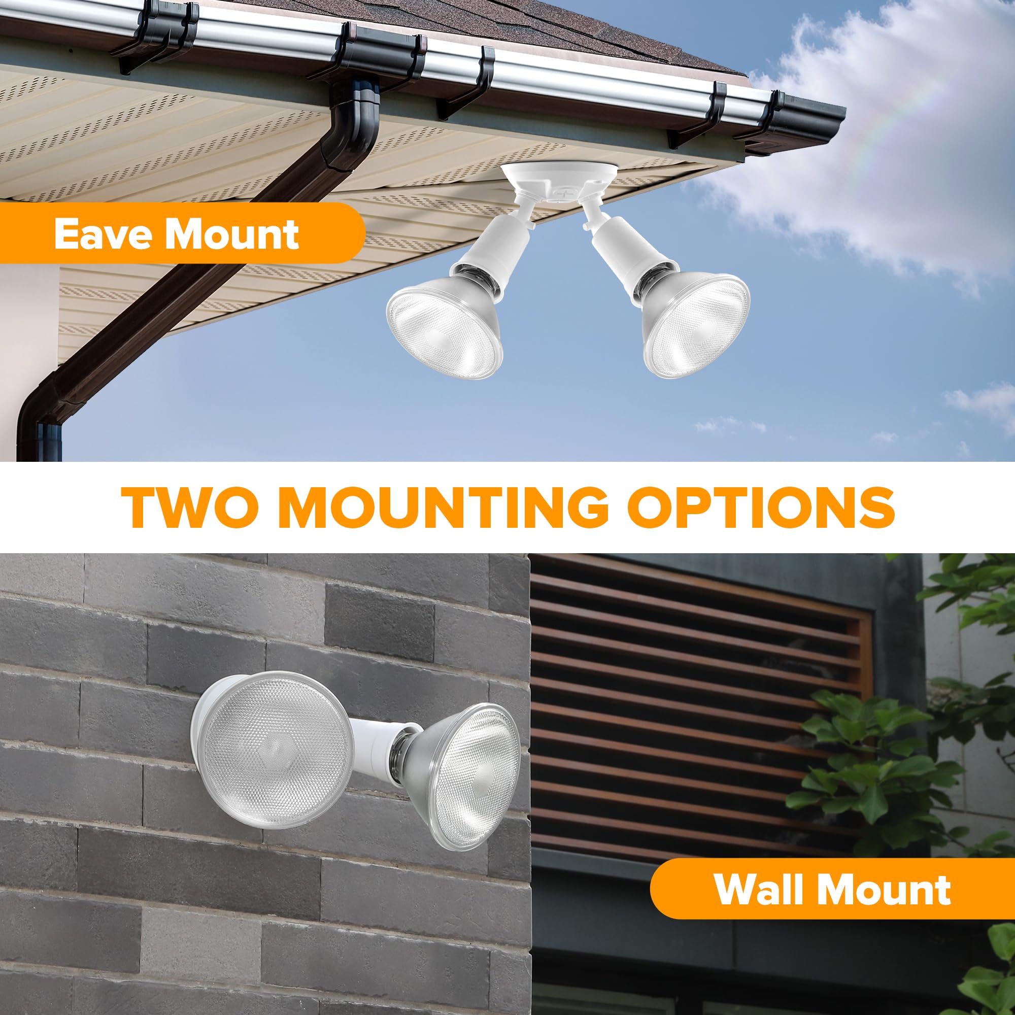 Lutec 2 Pack Adjustable Twin Par Holder Outdoor Flood Lights, Switch Controlled Security Lights, Floodlights Fixture, Waterproof