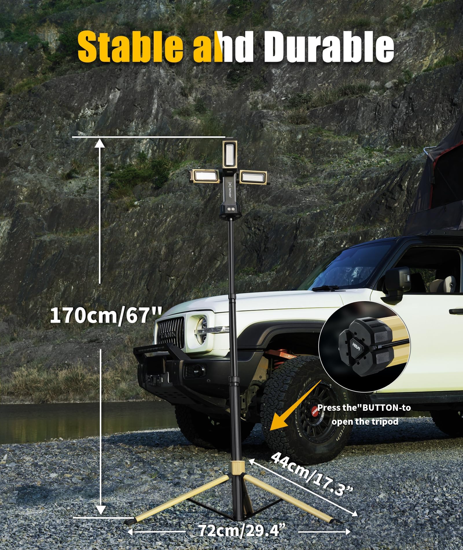 HOTLIGH Rechargeable Work Light - 5000 Lumens, 67in Tripod, 10000mAh Battery, Aluminum, Brown, Model zf6957-29