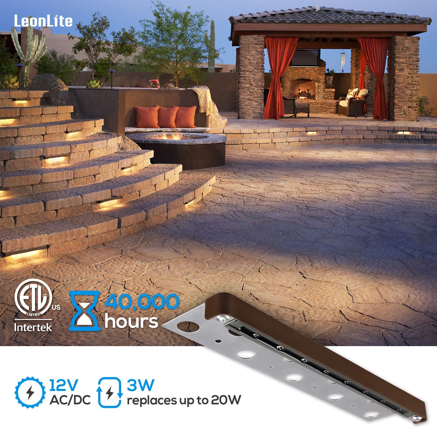 LEONLITE 8-Pack LED Retaining Wall Lights, 12 Inch Soft White 2700K, Low Voltage Hardscape Lighting, Model SJ1HSL-3W12IN27-