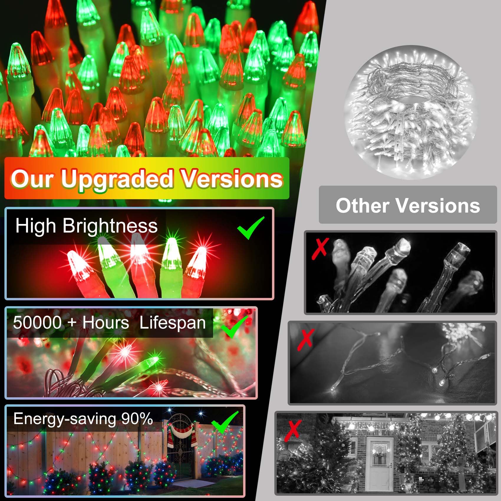 340 Led 90Ft Christmas String Lights Outdoor  12 Pro Modes And Timer Memory & Brightness  Plug In Outdoor Waterproof Clear Wire Twinkle Light For For Xmas Yard Tree Wedding Party Decor (Red & Green)