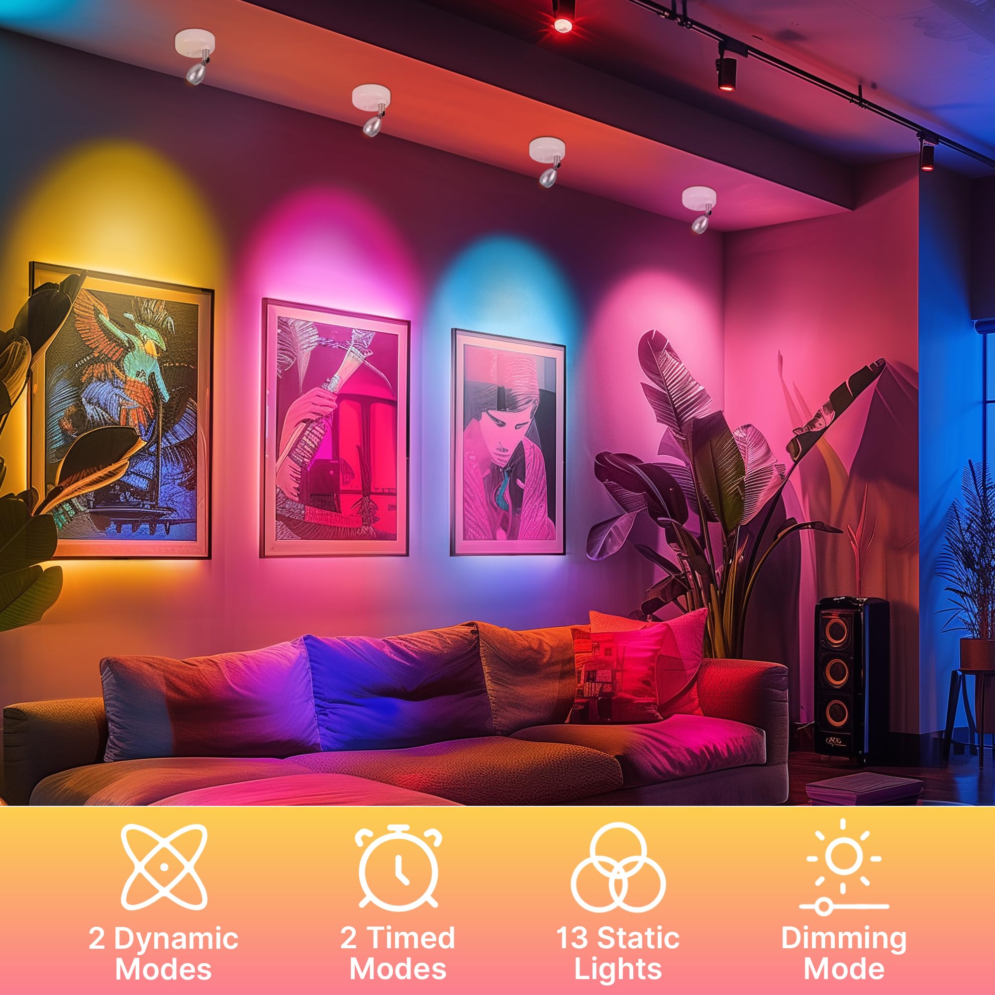 4 Pack Battery Operated Spot Lights Indoor, Uplighting Indoor 13 Color Plant Lights Decor, Wall Lights For Pictures, Display Lig