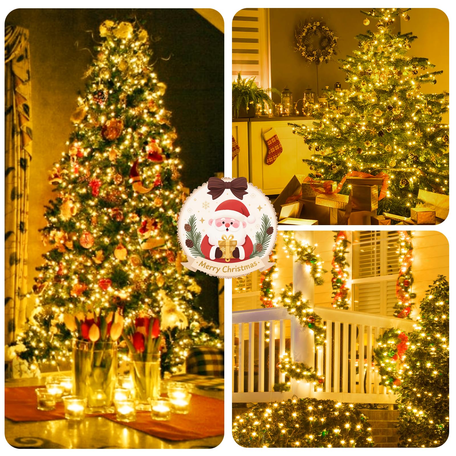 100Ft 2000 Led Cluster Christmas Lights  Christmas Tree Lights Outdoor Indoor With 8 Modes & Timer & Remote  Fire ers String Lights Waterproof For Garland Party Xmas Decorations  Warm White