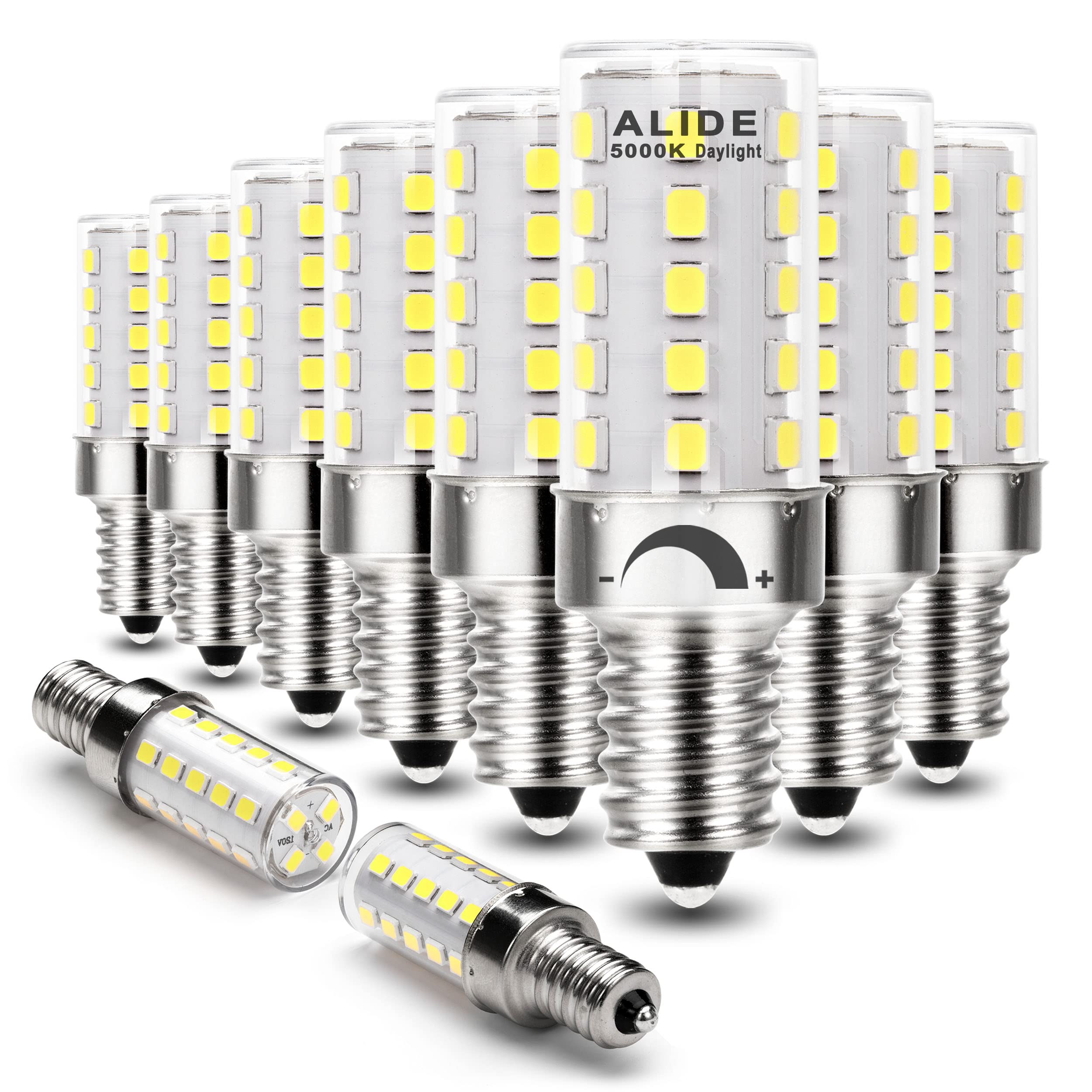 Alide Dimmable 5000K Daylight White Led Bulbs, Replace 40W E12 Halogen Equivalent, T6 Base 120V C7 Led Candelabra Bulbs 4W Brigh