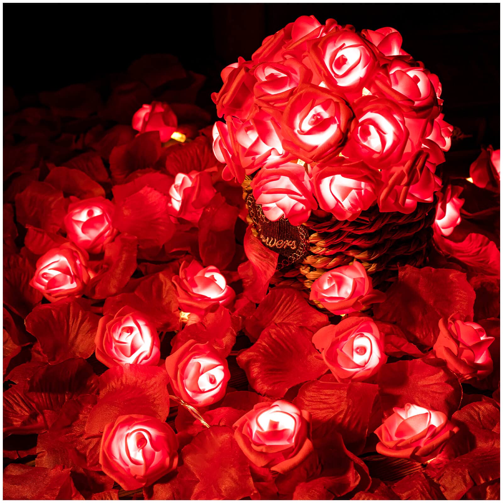 Rose Flower String Lights, 20 LED Battery Operated Romantic Red Pink White Rose Lights, 10Ft Artificial Flowers Garland Led Ligh