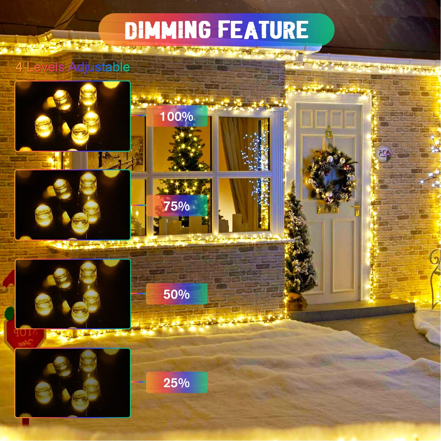 JMEXSUSS Solar Color Changing Christmas Lights, 200 LED, 75.5ft, Warm White & Multi-colored, Waterproof, Model JM-S-200, 2 Pack