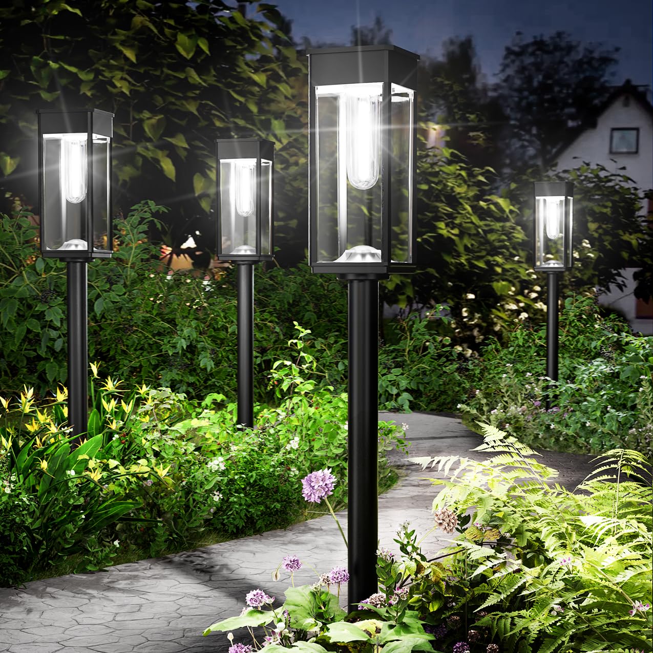 ALFIOT Solar Pathway Lights, 4 Pack, IP65 Waterproof, Cool White, Plastic, Model DCD-FX/FY