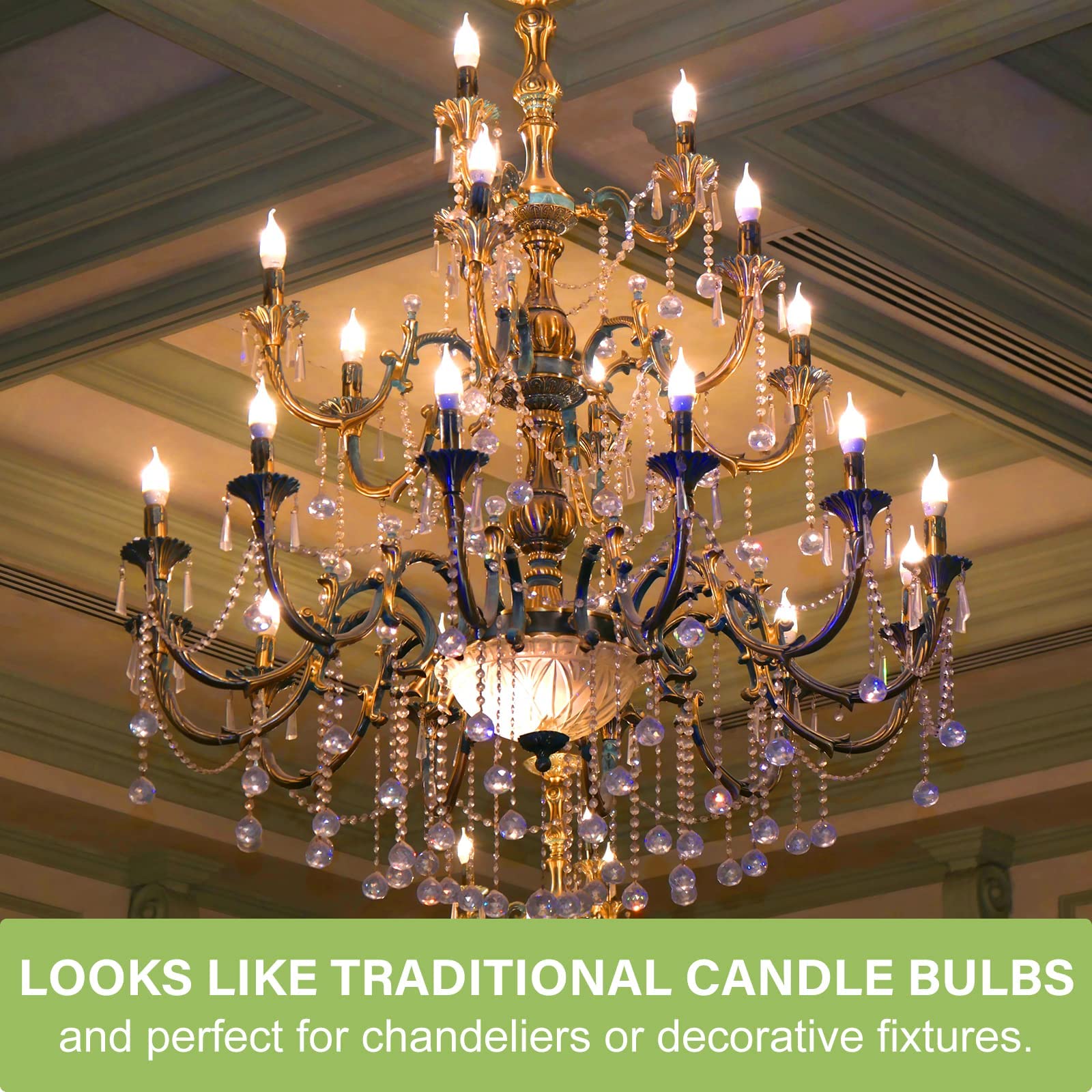 Sigalux E12 Candelabra Bulbs, 40W, Dimmable, CA10 Flame Tip, 2700K Soft White, 48 Pack