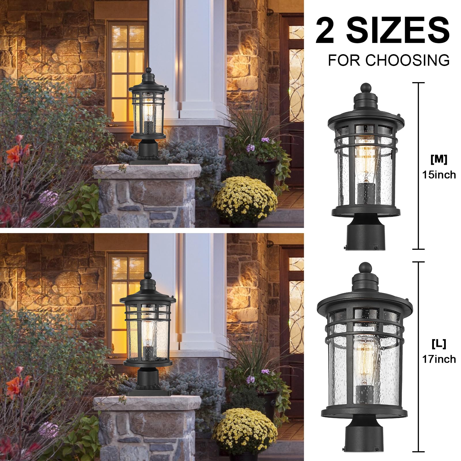 Darkaway Large Outdoor Post Lights Lamp Posts Outdoor Lighting  17Inch Post Lights Waterproof 2 Pack Outdoor Light Fixtures With Glassfor Outside Patio Yard Pathway