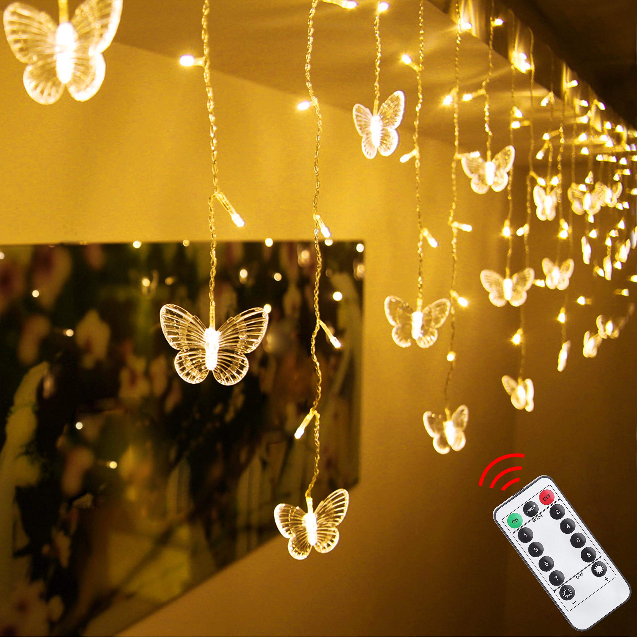 Decorman Butterfly Curtain Lights, 4.9ft 48 LED USB Window Fairy Lights 10 Butterflies 8 Modes Firefly Twinkle Timer String Lights with Remote for Room Bedroom Wall Ceiling Party Wedding Christmas