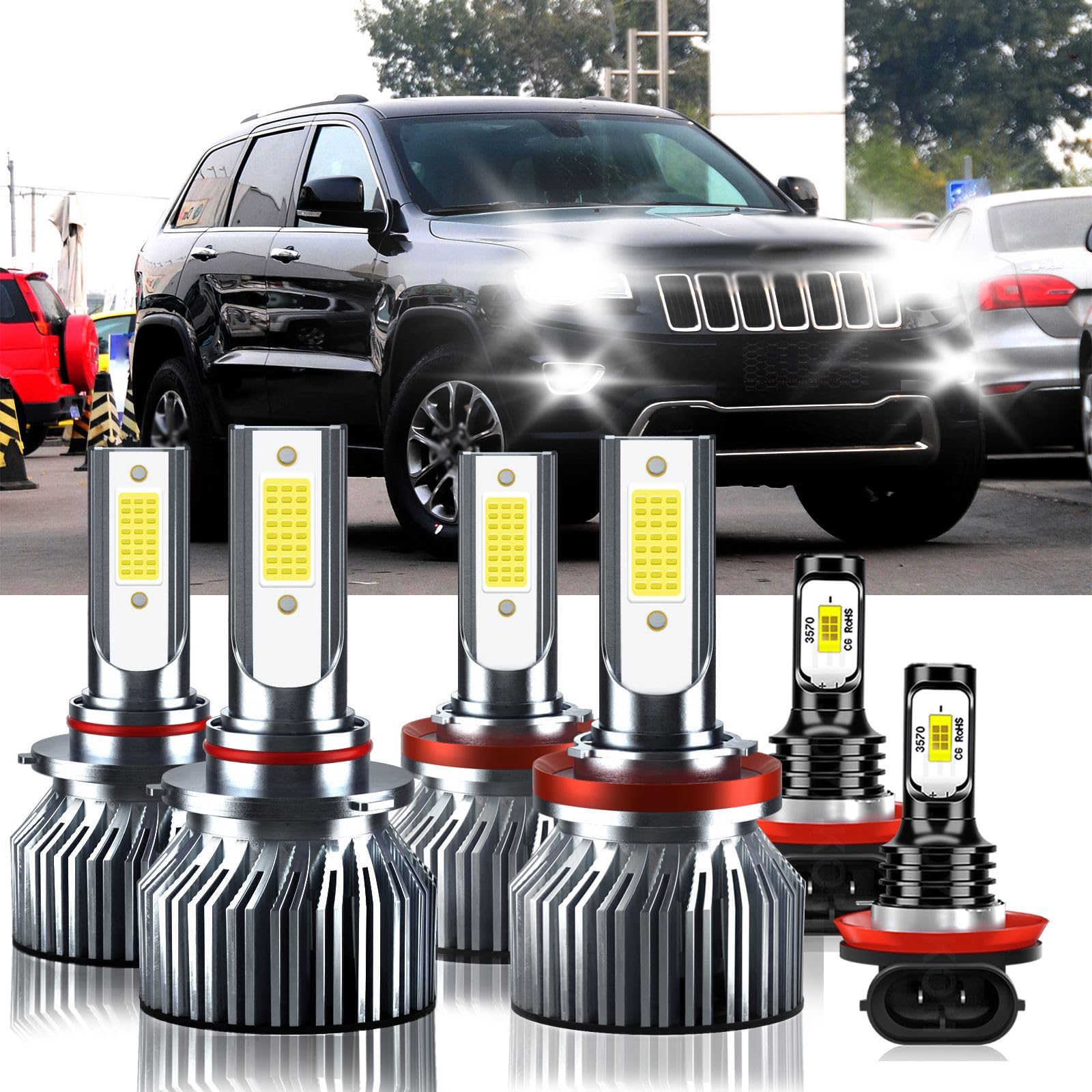 TXBILMOO Fog Light Bulbs Kit for Jeep Grand Cherokee 2014-2017, 32000LM, 6500K White, Aluminum, Plug and Play, Pack of 