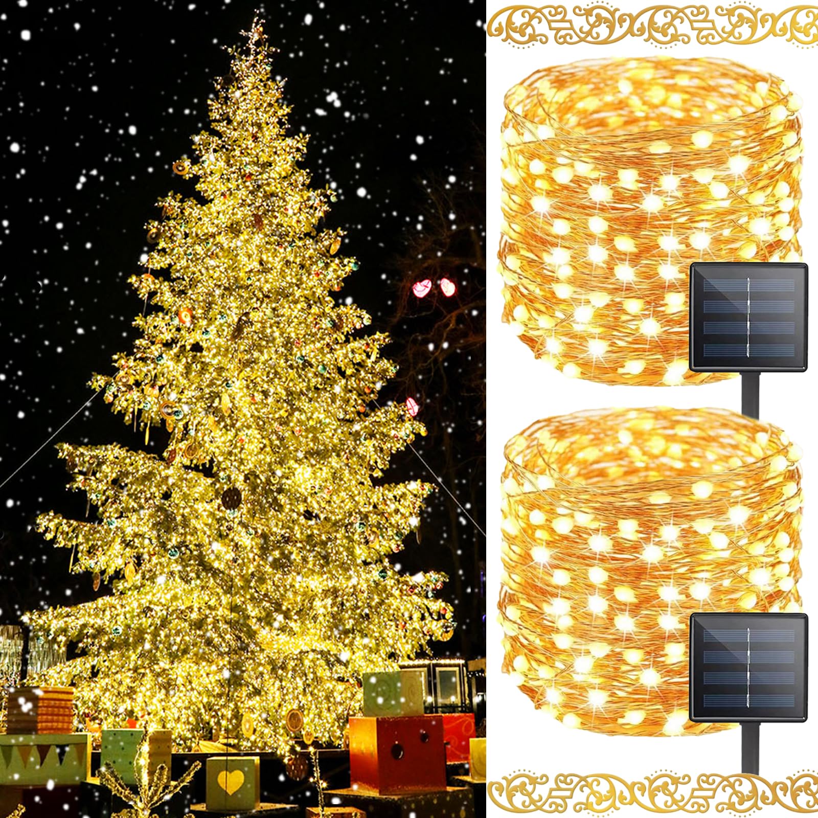 Solar String Lights Outdoor, 2-Pack Total 80FT 200 LED Solar Christmas Twinkle Lights Outside Waterproof Copper Wire 8 Modes Solar Fairy Lights for Garden Tree Party Birthday Christmas Decor (Blue)