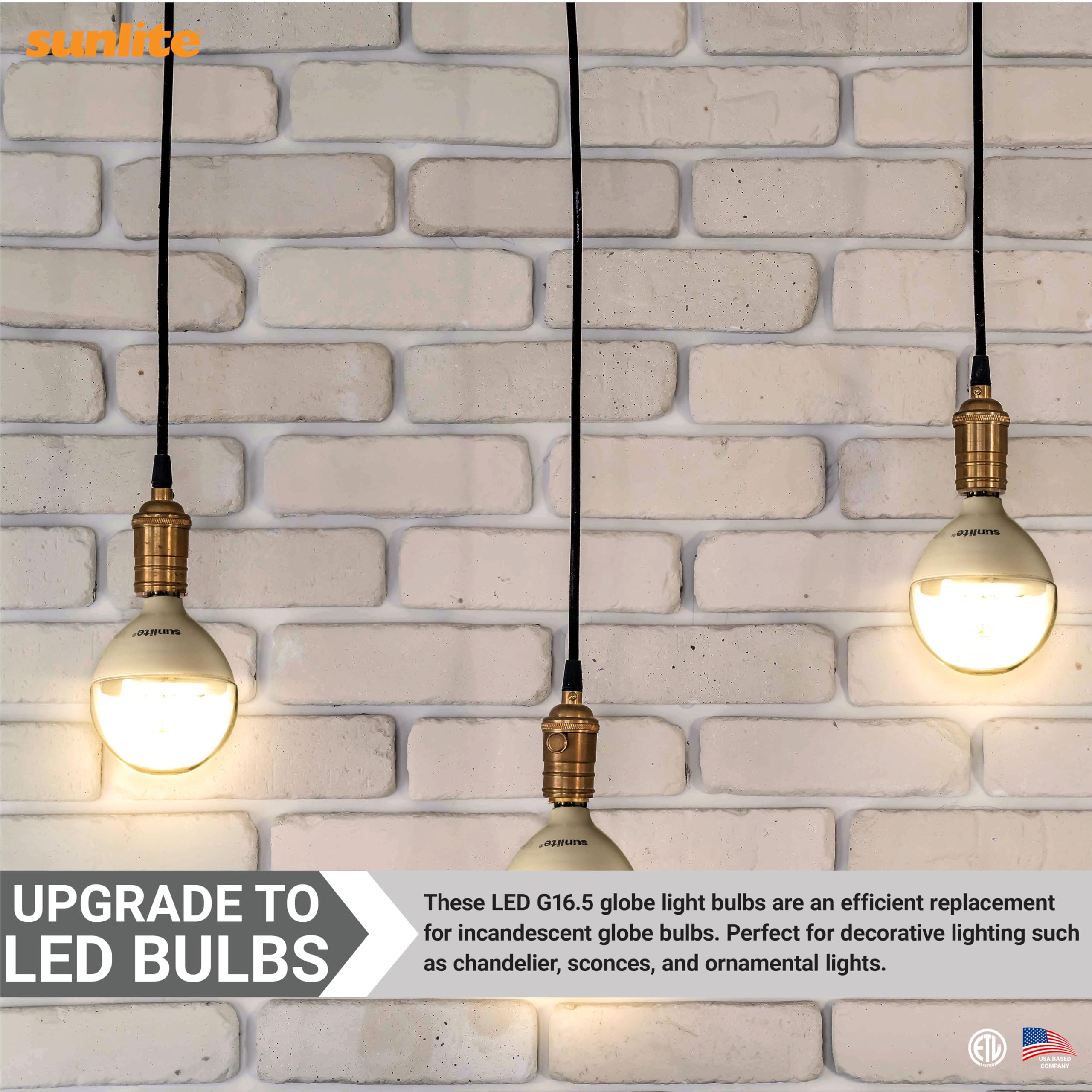 Sunlite G16.5 LED Light Bulb, 5W (40W Equiv.), 350 Lumens, Dimmable, E12 Base, 3000K Warm White,