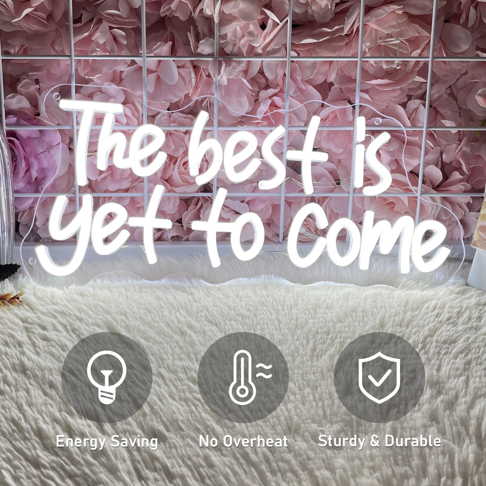 Brochao LED Neon Sign - "The Best Is Yet To Come" - USB Powered, Adjustable Brightness - Ideal for Office, Bedroom, Bar, Wedding - Color: TBIYTC