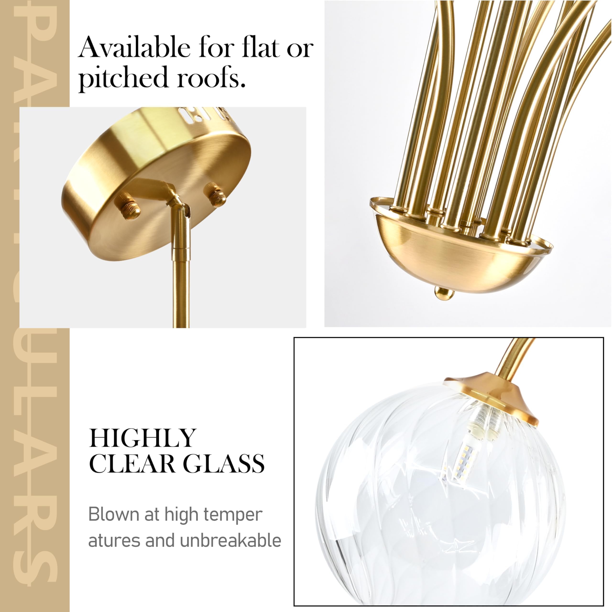 Bagood 10-Light Modern Sputnik Chandelier Gold Sputnik Chandelier 43    Globe Light Fixture With Clear Globe Glass Mid Century P