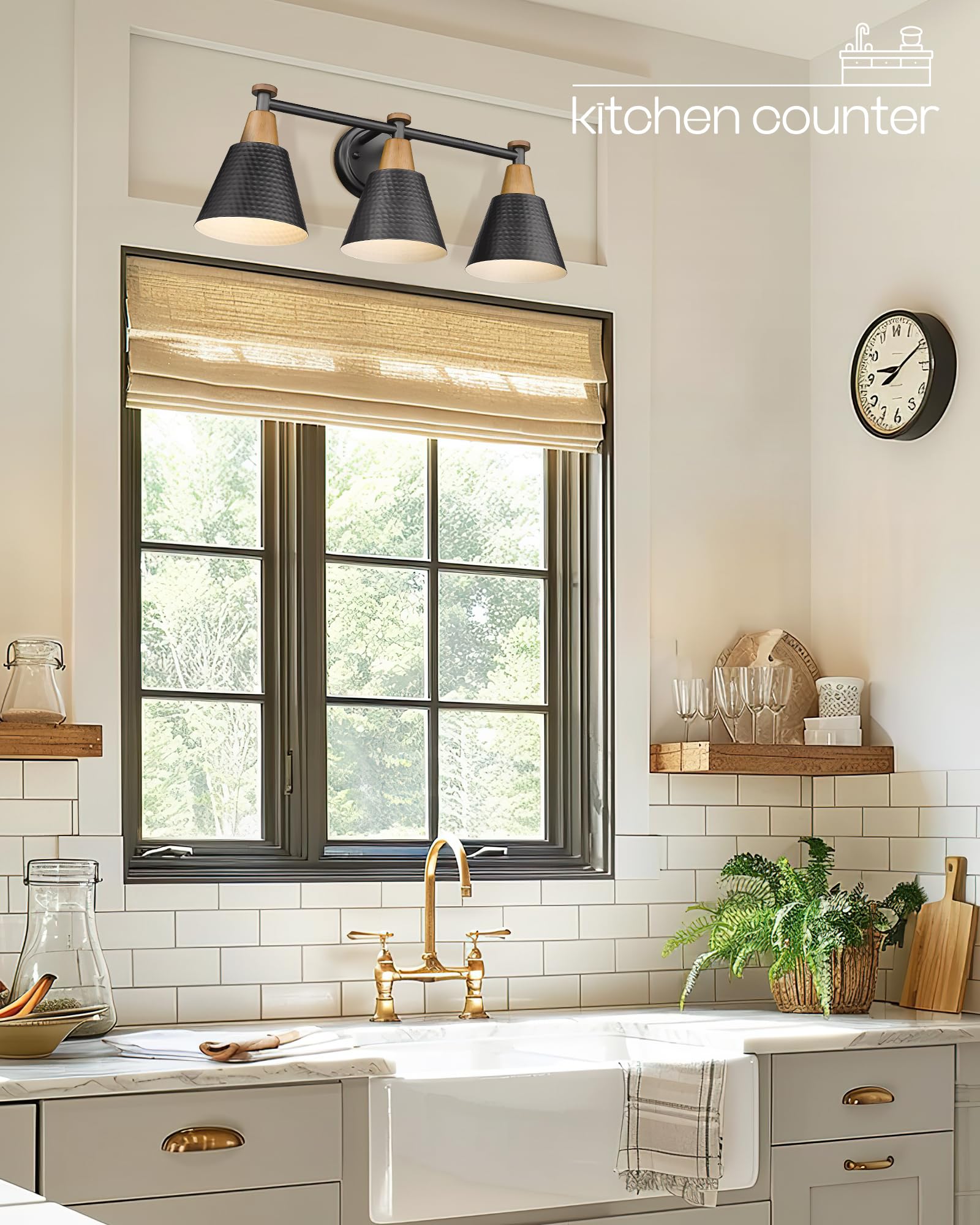 FEMILA 3-Light Black Bathroom Vanity Light Fixtures with Hammered Metal Shade, Modern Wall Lamp for Kitchen and Living Room