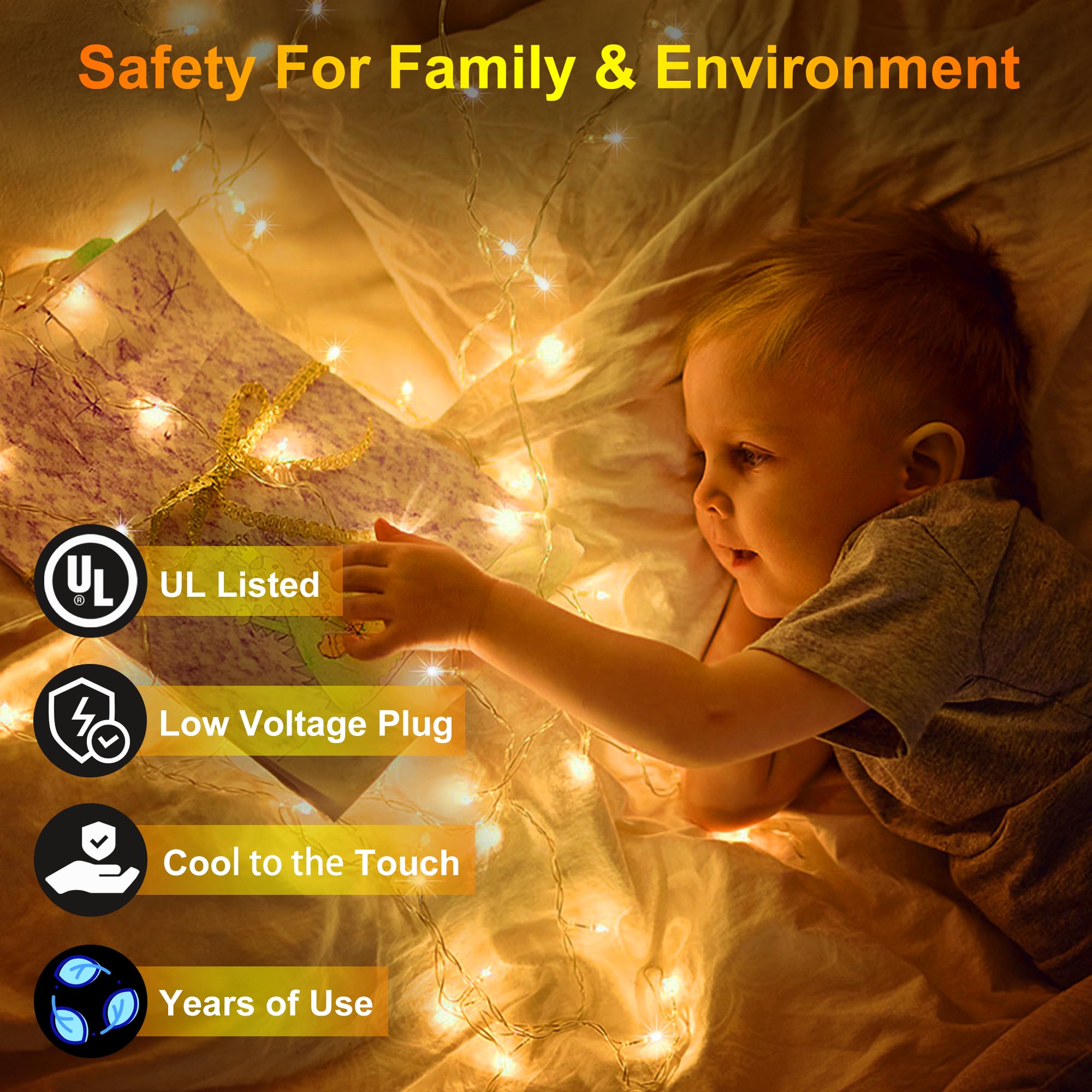 HRANBOTY Christmas Lights Outdoor 492FT 1300 LED Warm White Waterproof with Timer & Memory Function, Model HS-1300L