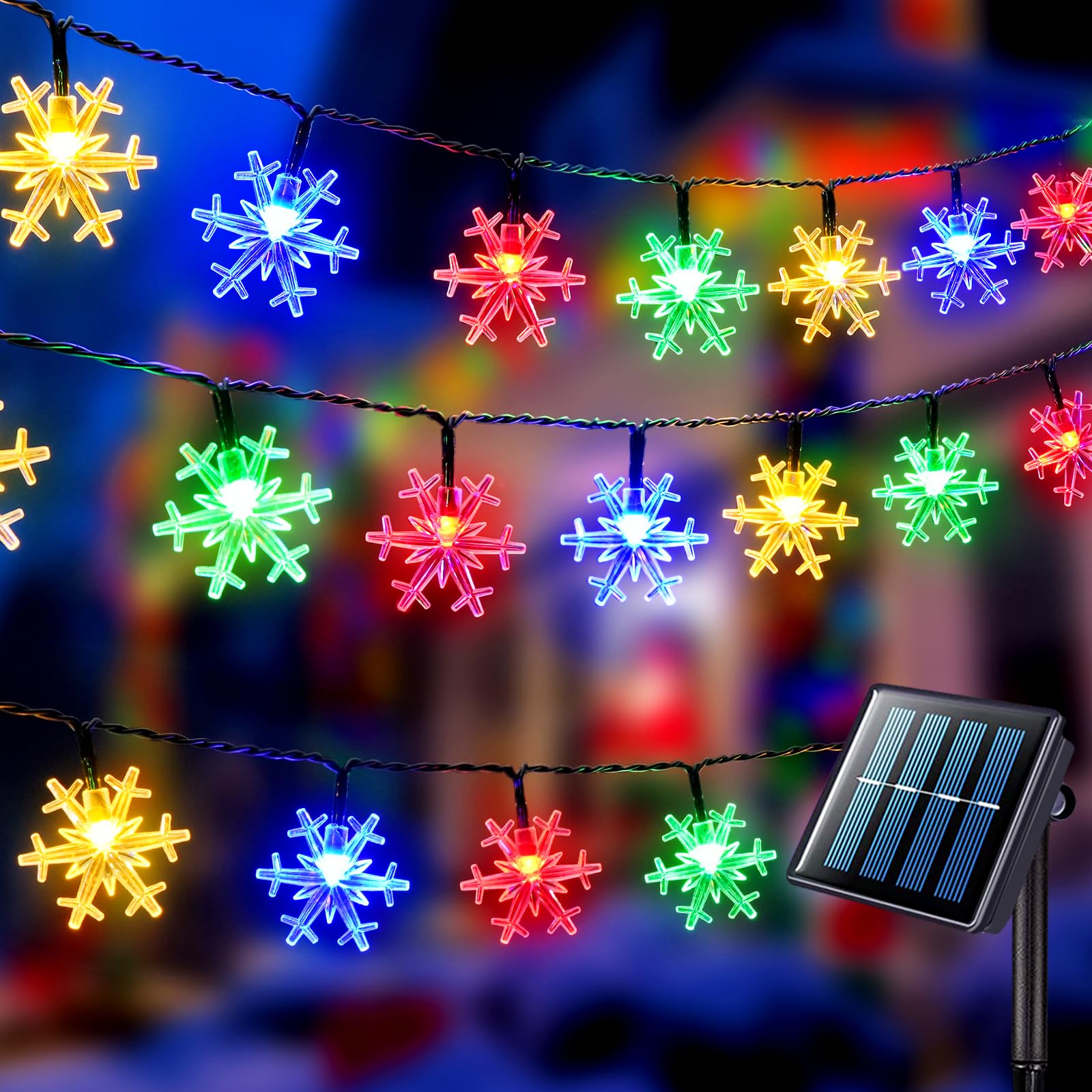 Jmexsuss Solar Snowflake Lights Outdoor Waterproof, 30.6Ft 50 Led Solar String Lights, 8 Modes Christmas Light For Outside Garde