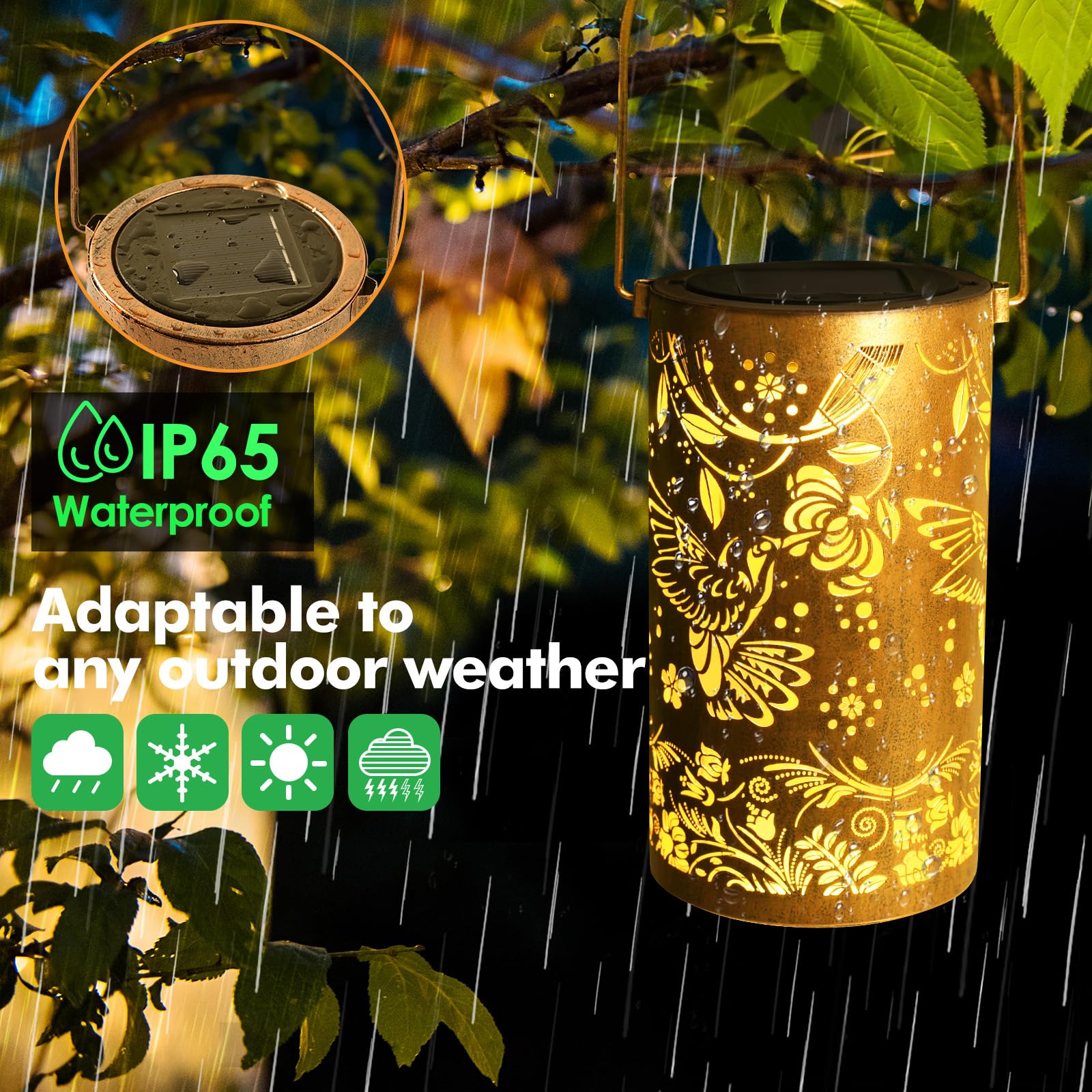 Fabuday Hummingbird Outdoor Solar Lantern Waterproof - Hanging Solar Power Lights Led For Outside, Garden Decor For Patio, Porch