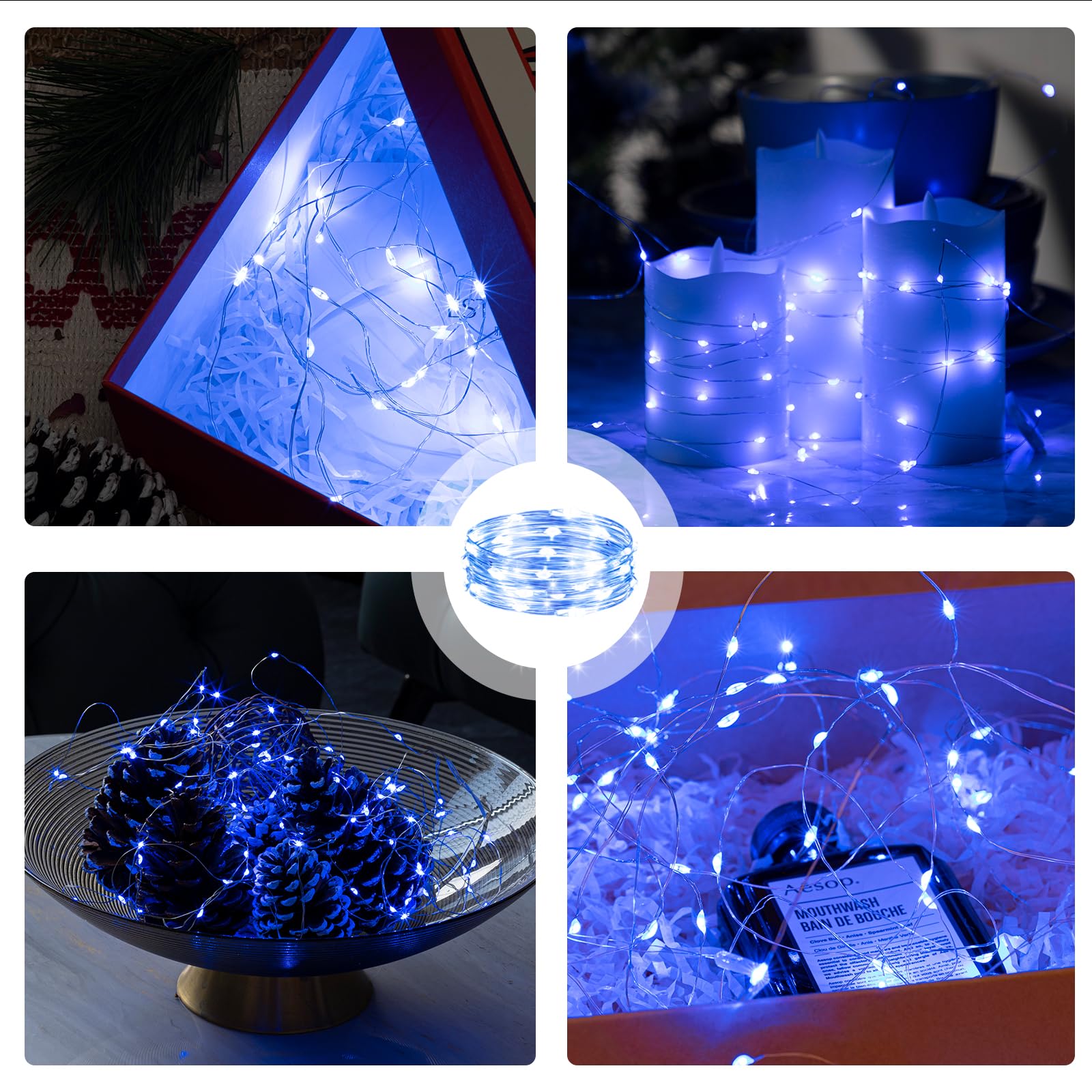 Sinamer 6Pcs Fairy Lights Battery Powered With Remote, 7Ft 20Leds Blue Twinkle Mini Lights With Timer, Waterproof Small Silver Wire Firefly Starry For Diy Wedding Party Christmas