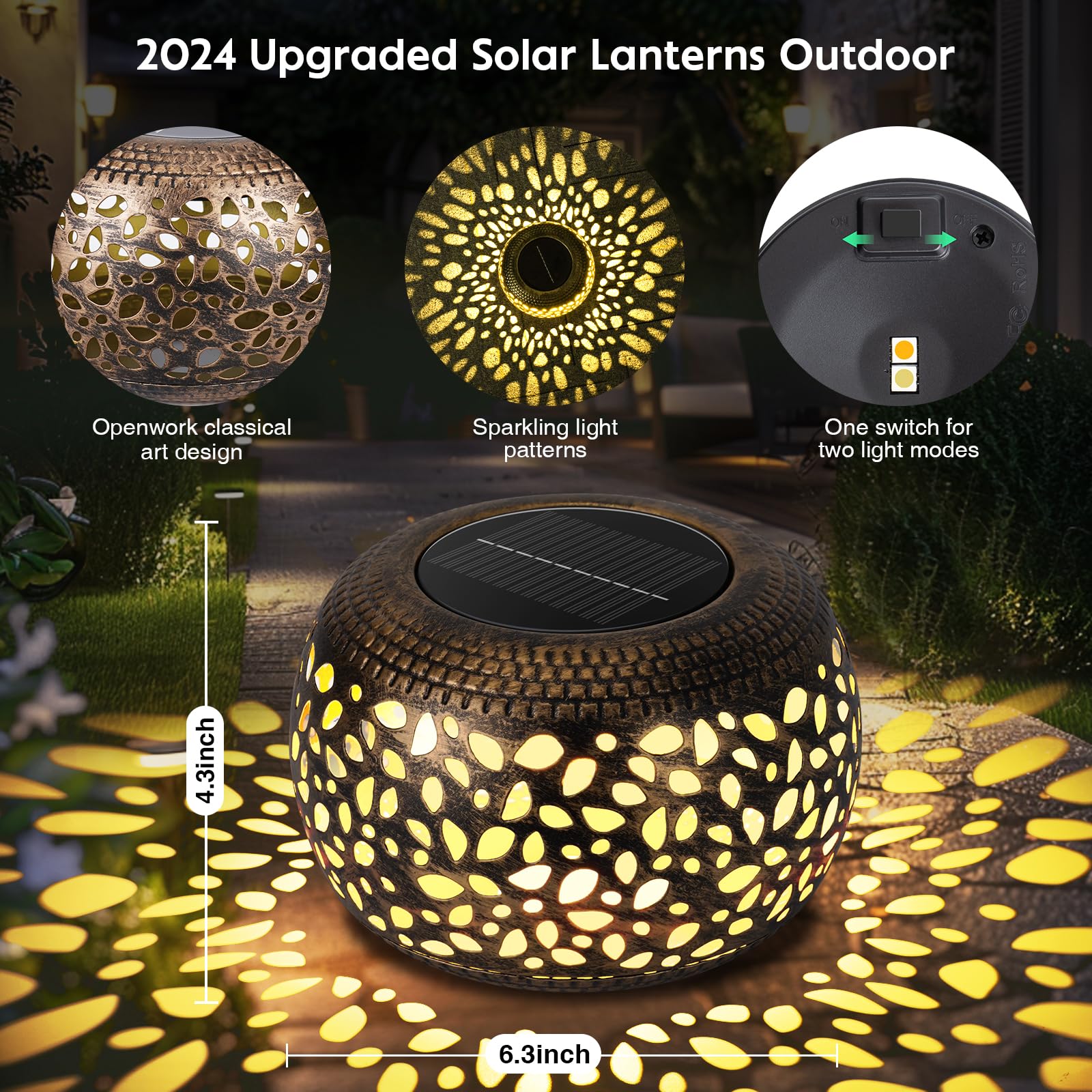 NFEVER Solar Lanterns - 2 Pack Waterproof Retro Metal Lights, Bronze, Unique Outdoor Decor for Garden, Porch, Lawn, Indoor Tabletop