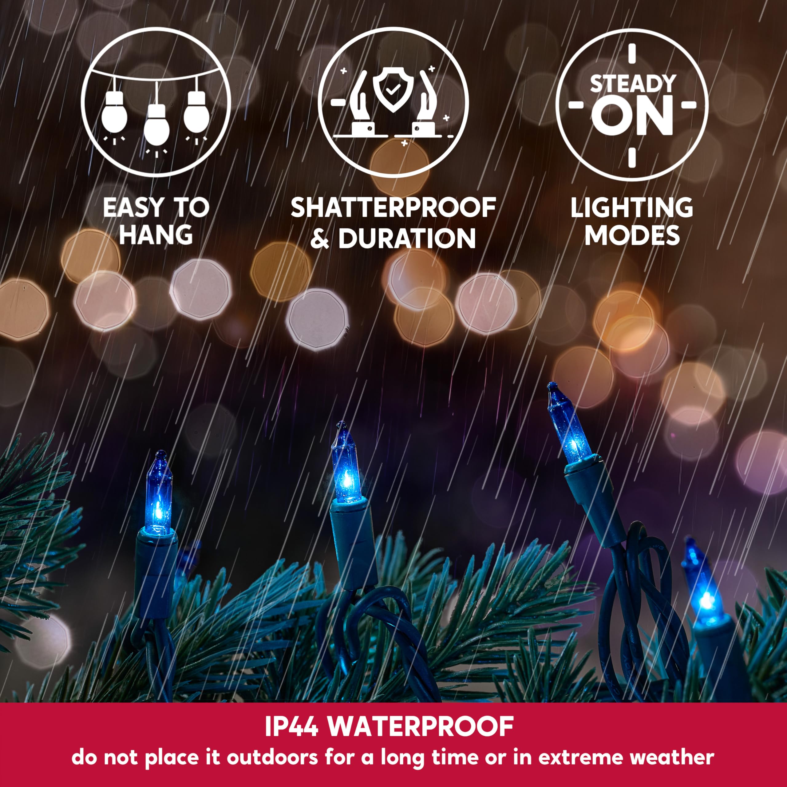 Joiedomi 100Ct Blue Christmas Lights Outdoor, 22.3Ft Green Wire String Lights For Indoor/Outdoor Holiday Decorations