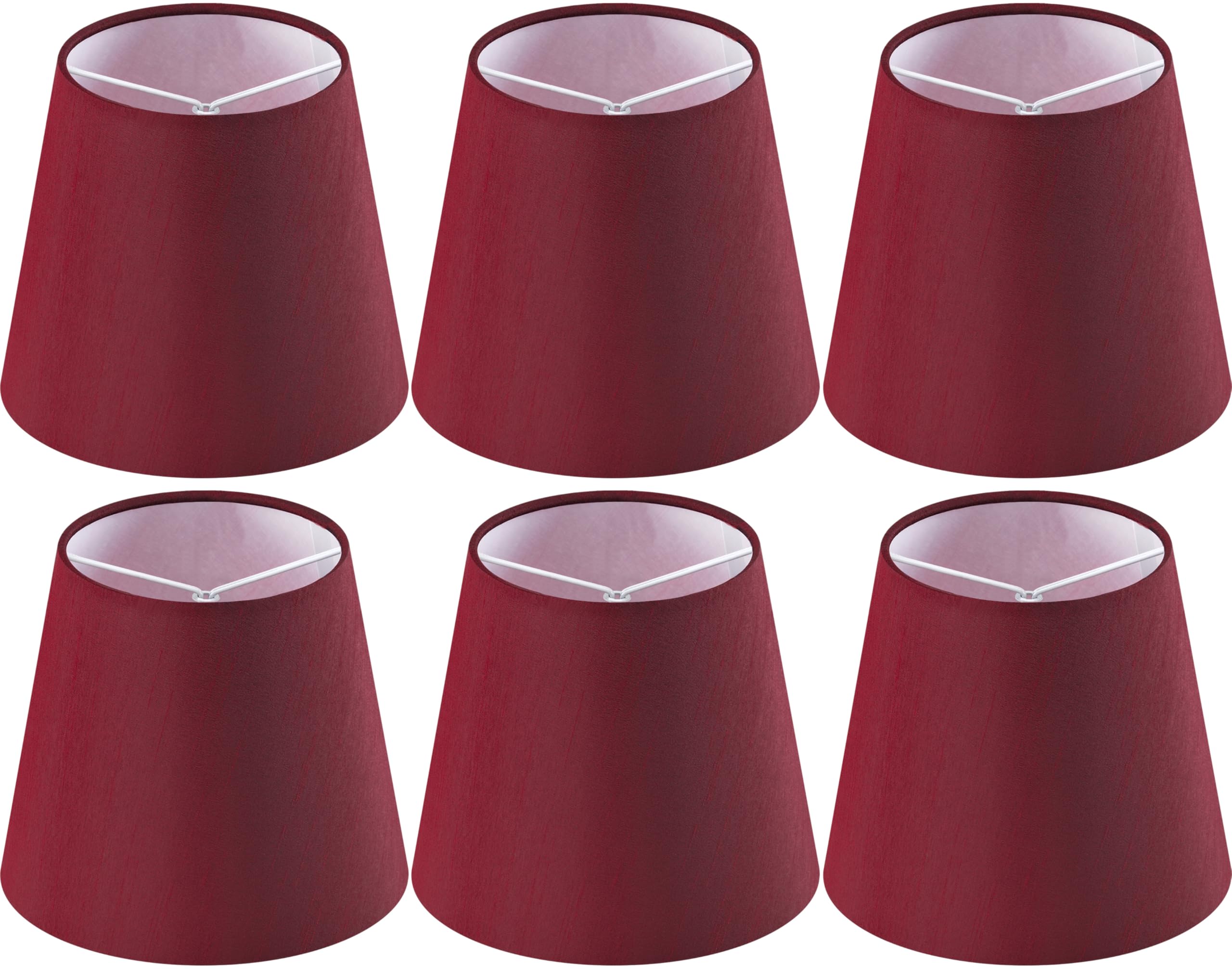 GO&SO Set of 6 Burgundy Faux Silk Fabric Mini Clip-on Lamp Shades, 4'' Top x 6'' Bottom x 5'' Height, Suitable for Chandeliers, 