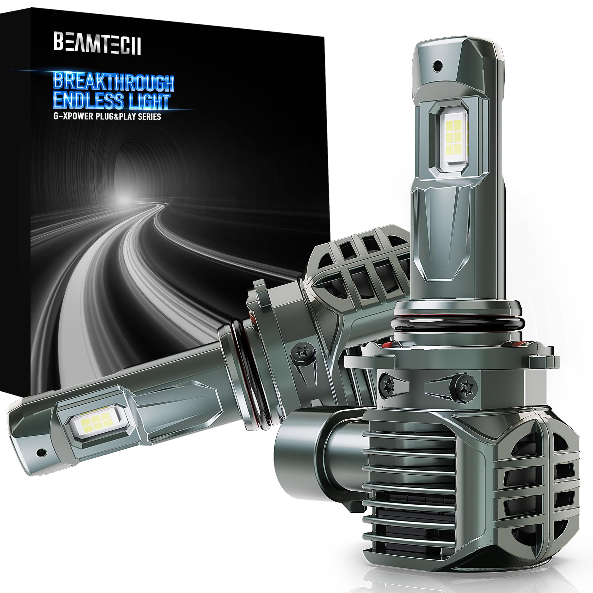 BEAMTECH 9006 Fog Light Bulbs, G-XPower Chips, 6500K White, Pack of 2