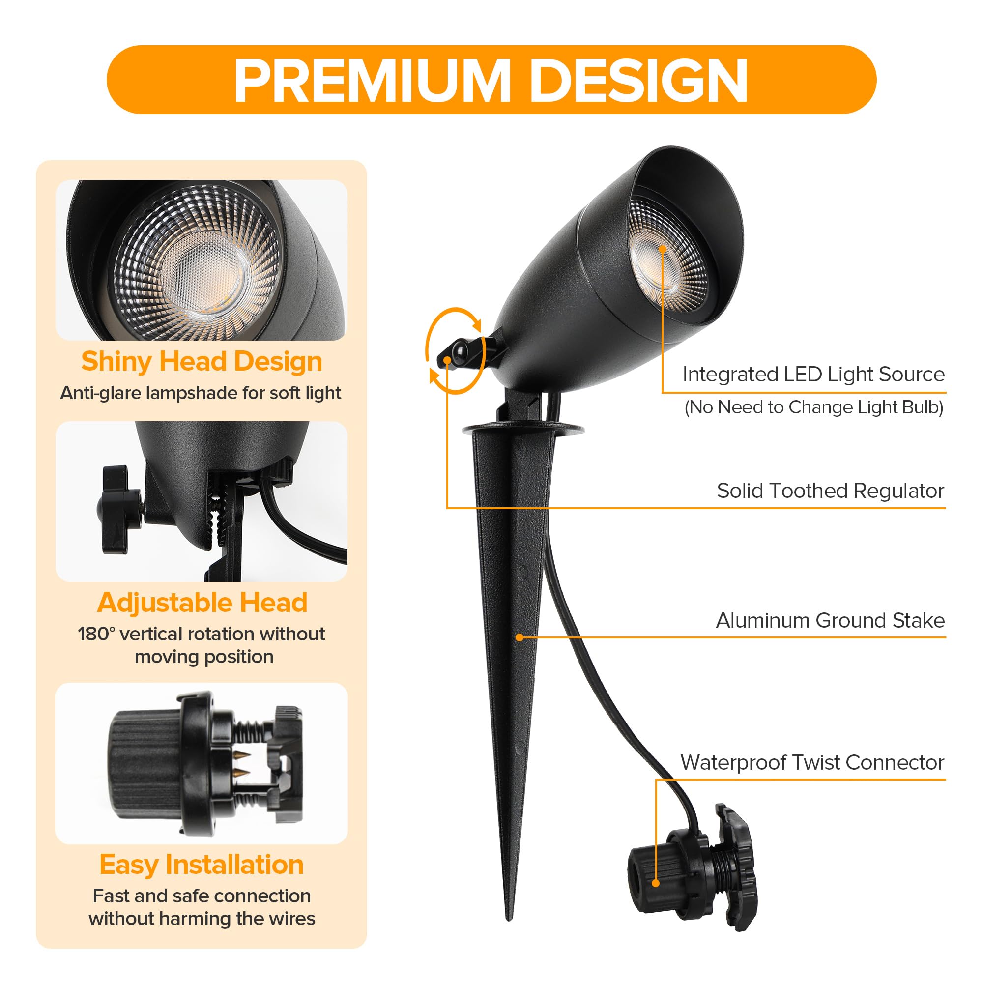 LUTEC 12V Low Voltage Aluminum Spot Lights, IP65 Waterproof, 5W 550LM, 3000K Warm White, 8 Pack