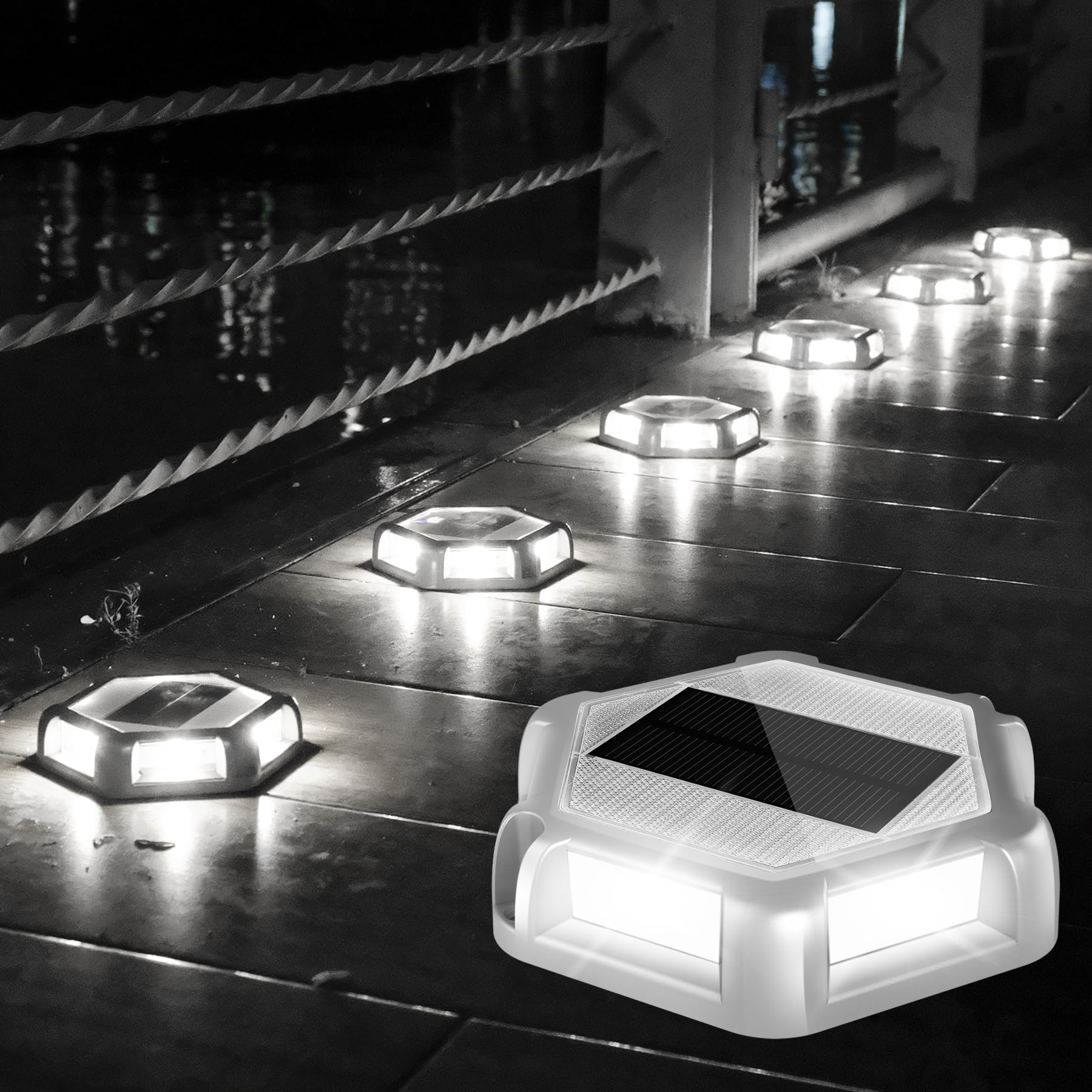 Crepow Solar Dock Lights Driveway Deck Lights - 12 Packs Waterproof Outdoor Led Aluminum Dock Lighting Warning Step Light For Driveway Sidewalk Garden Pathway Yard (White)