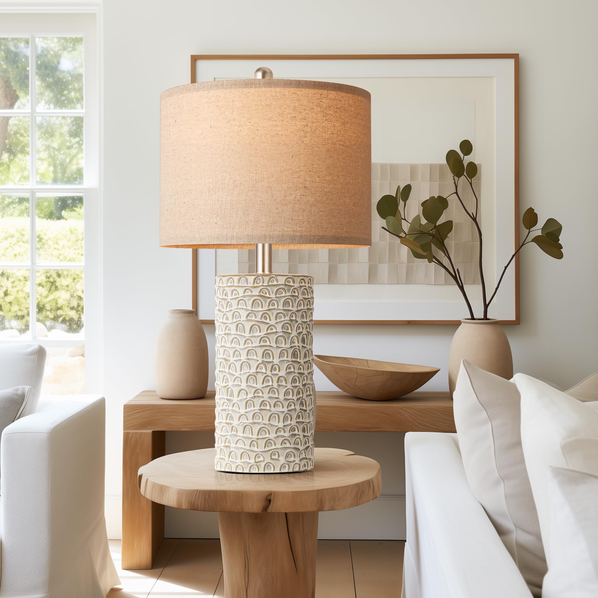 Partphoner Ceramic Table Lamp Set Of 2, 23 Grey & White Rustic Farmhouse Nightstand Lamps, Model Str-Dl-0005