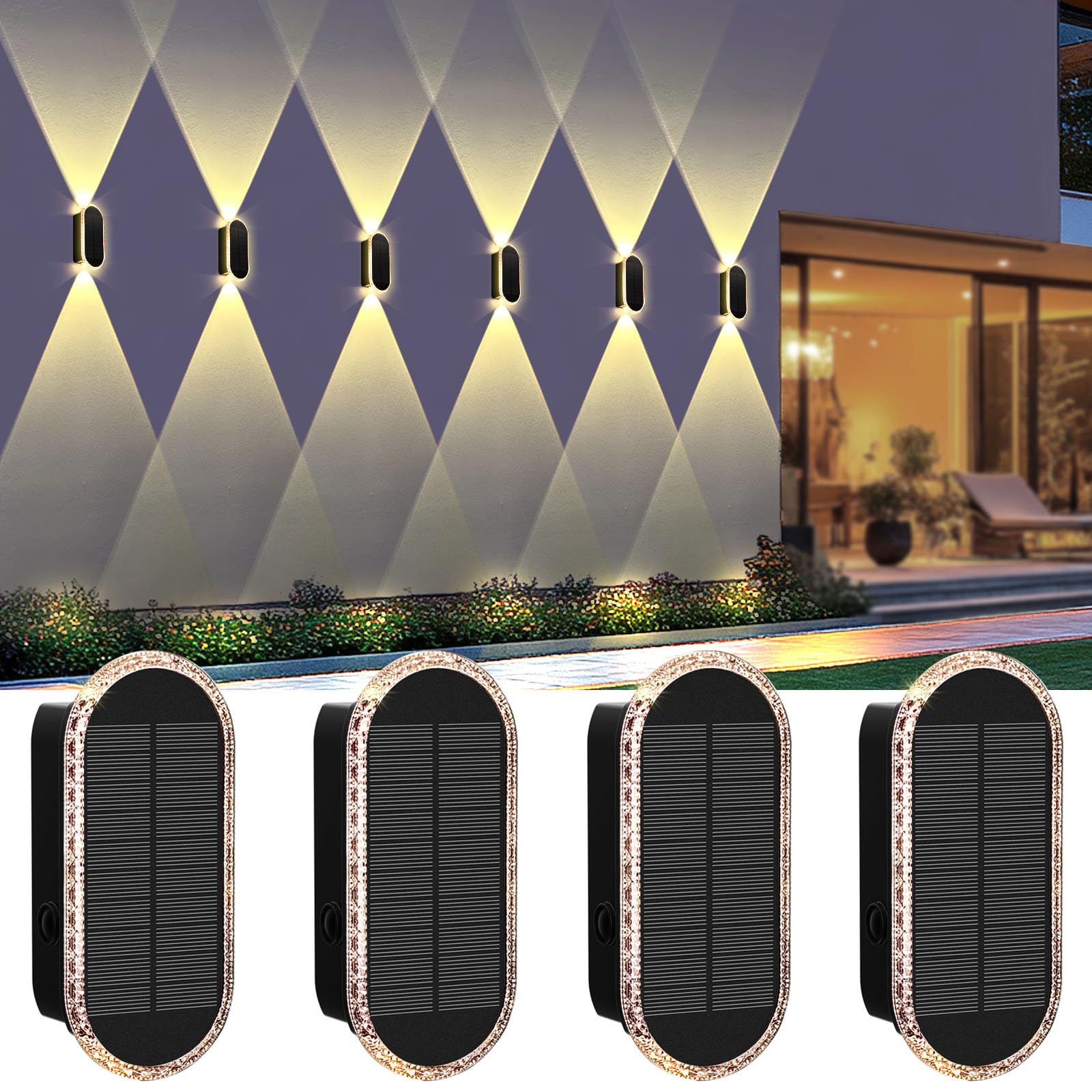 LIANGLOME Solar Fence Lights Outdoor, IP65 Waterproof, 3 Modes, 4PK, Plastic, 3000/4000/6000K, Model 2403-4PK