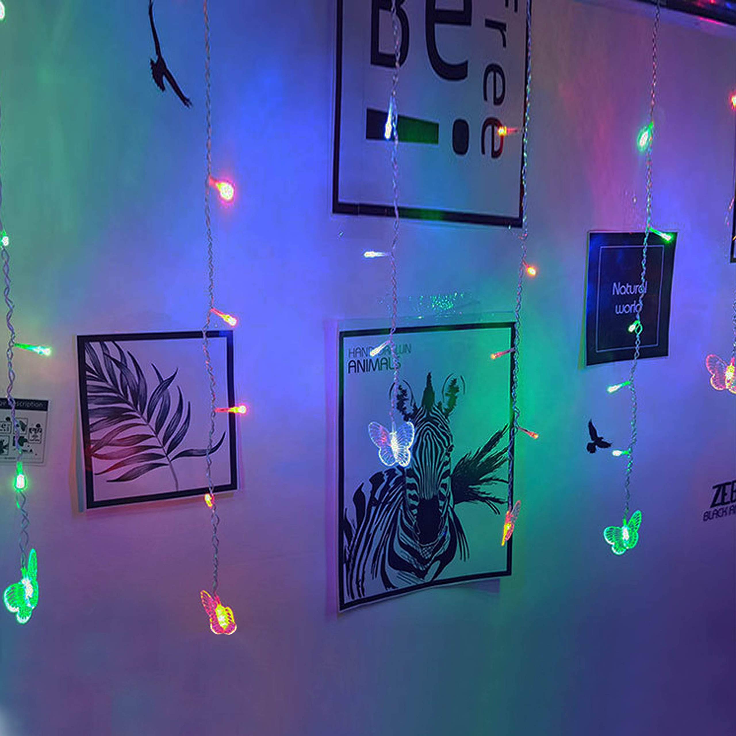 Decorman Butterfly Curtain Lights, 48 LED Fairy Lights, 4.9ft, Colorful, Remote Control, 8 Modes, Model CLD-B-R-001