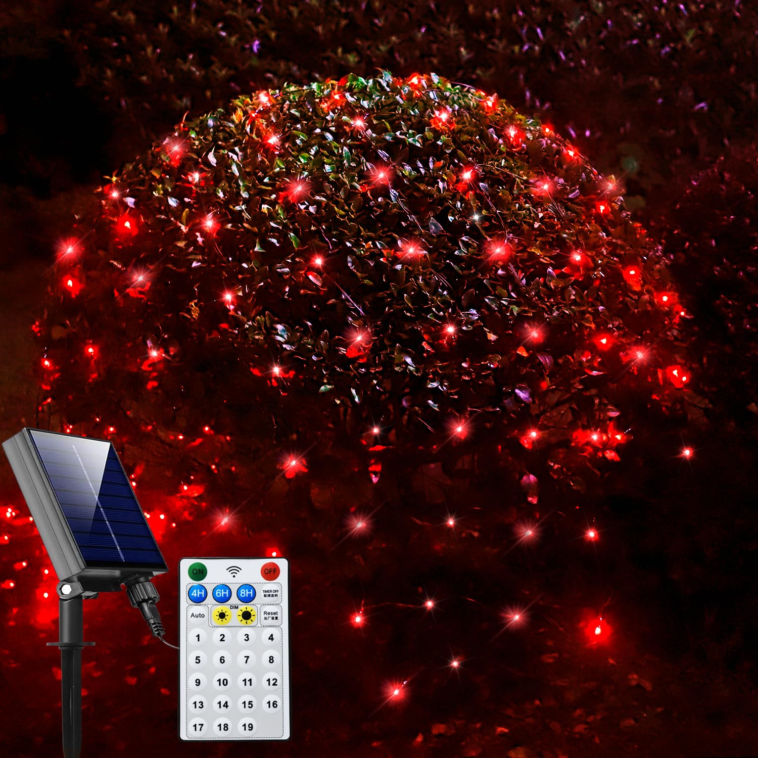 Curyidy Solar Net Lights Outdoor 200LED Waterproof 19 Modes 9.8ft x 6.6ft Red