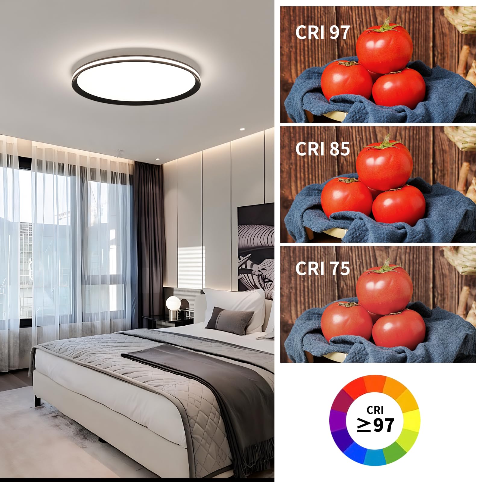 Dimmable Metal Led Ceiling Lights Fixtures,Slim, Edge Lit - 20'' Full Spectrum Smart Round Ceiling Lamps,3000-6500K Modern Ultra
