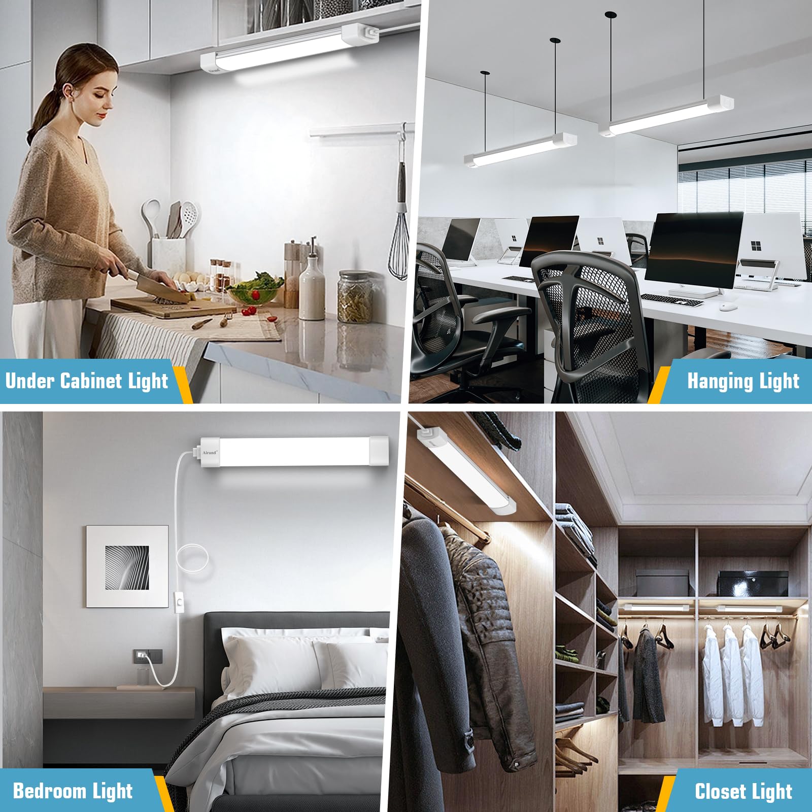 Airand LED Ceiling Light Fixture, 16W Linkable, Polycarbonate, Day White, 1.43FT with Plug, Model 734914347615