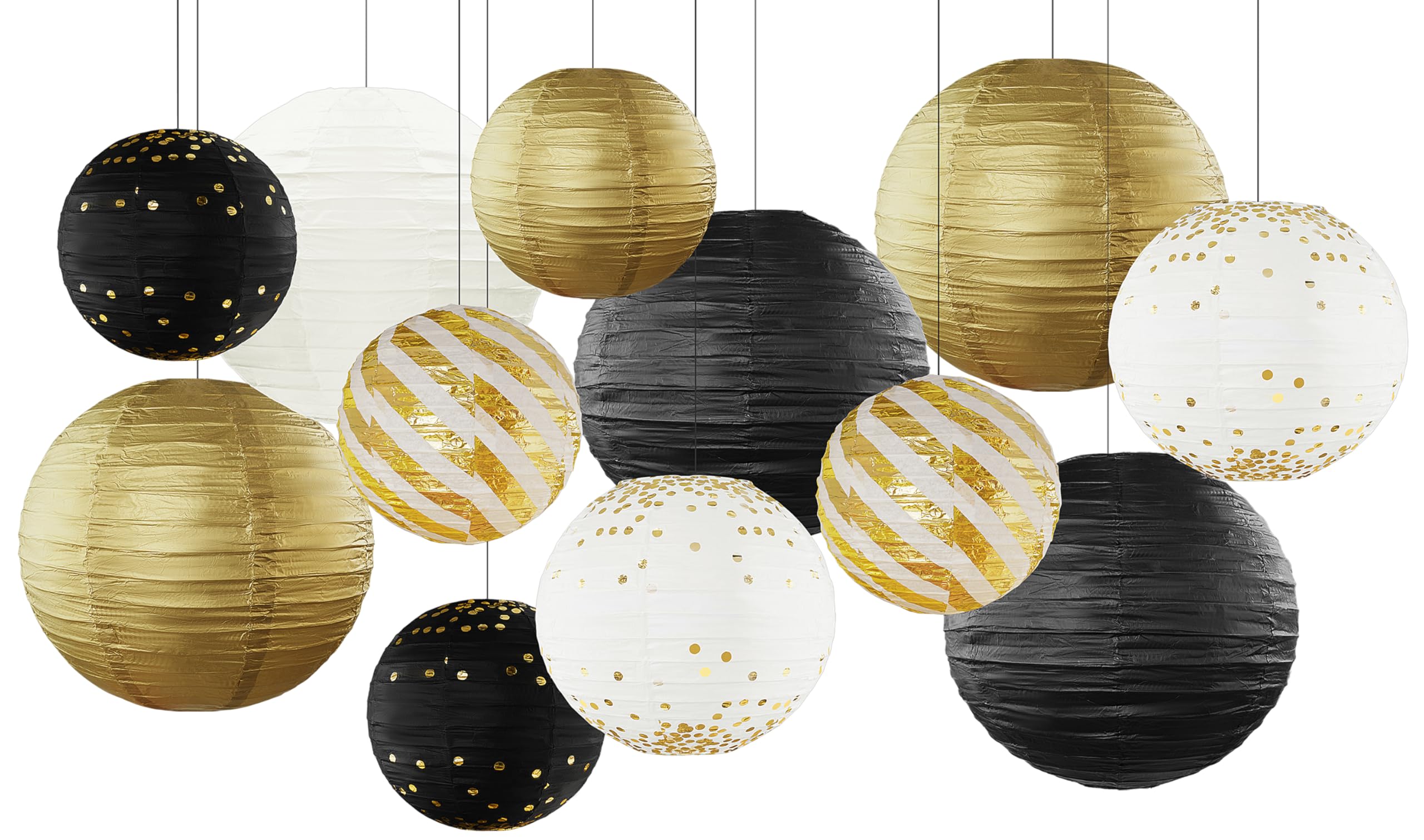 Black And Gold Graduation Decorations Hanging Paper Lanterns 12Pcs Paper Lanterns Decorative For Graduation Birthday Anniversary