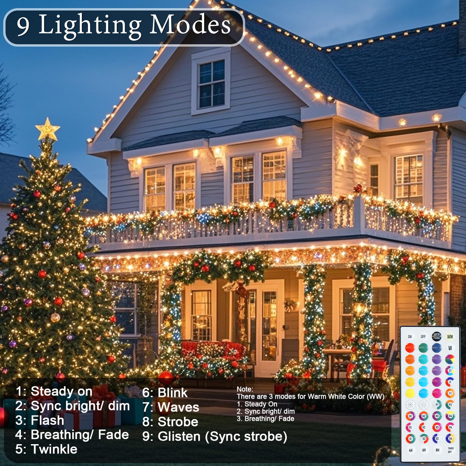 Color Changing Christmas String Lights With Remote  35 Colors 66Ft 200Led String Lights Outdoor Decoration  Connectable Fairy Lights Plug In For Xmas Tree Thanksgiving Christmas Decor  Green Wire