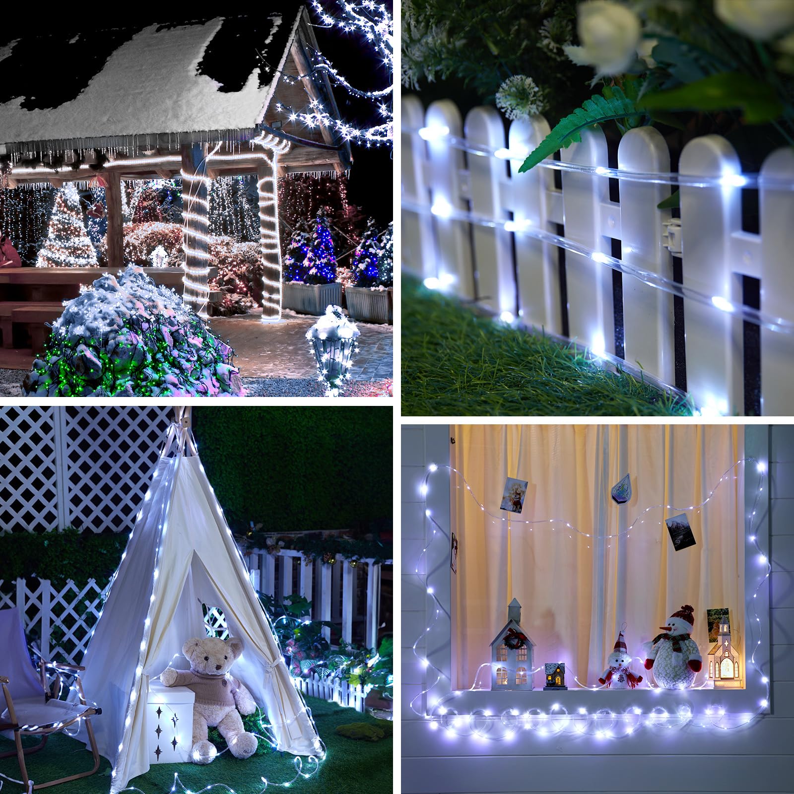 Minetom 2 Pack Battery Operated Christmas Lights Outdoor, Total 66Ft 200 Led Outdoor Rope Lights Battery Operated, Fairy Lights With Timer 8 Mode, String Lights For Outdoor Bedroom Indoor, Pure White