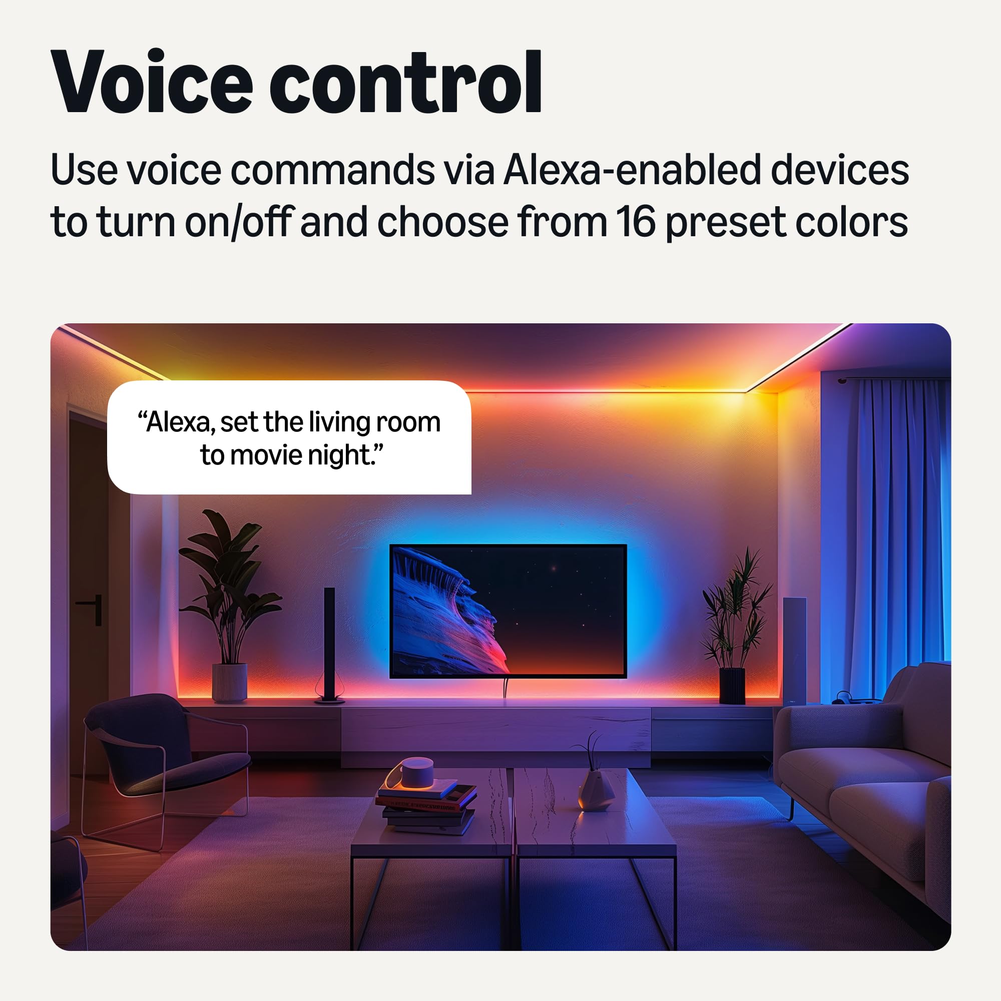 Amazon Basics Smart Led Light Strip, 16.4 Feet, Rgb + Tunable White, Works With Alexa Only, 2.4 Ghz Wi-Fi, No Hub Required