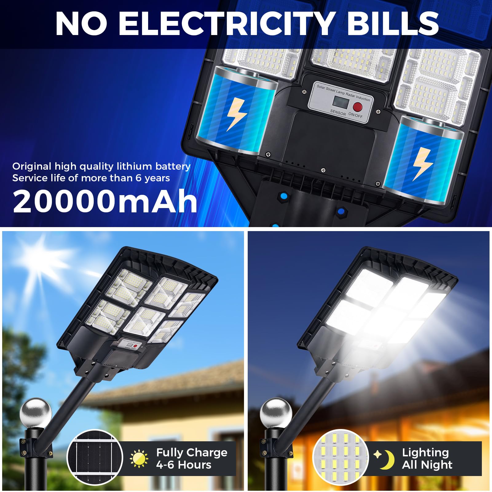 2-Pack 800W Solar Street Lights, 80000LM Dusk to Dawn Solar Parking Lot Lights IP66 Waterproof, 7000K Led Solar Flood Light Outd